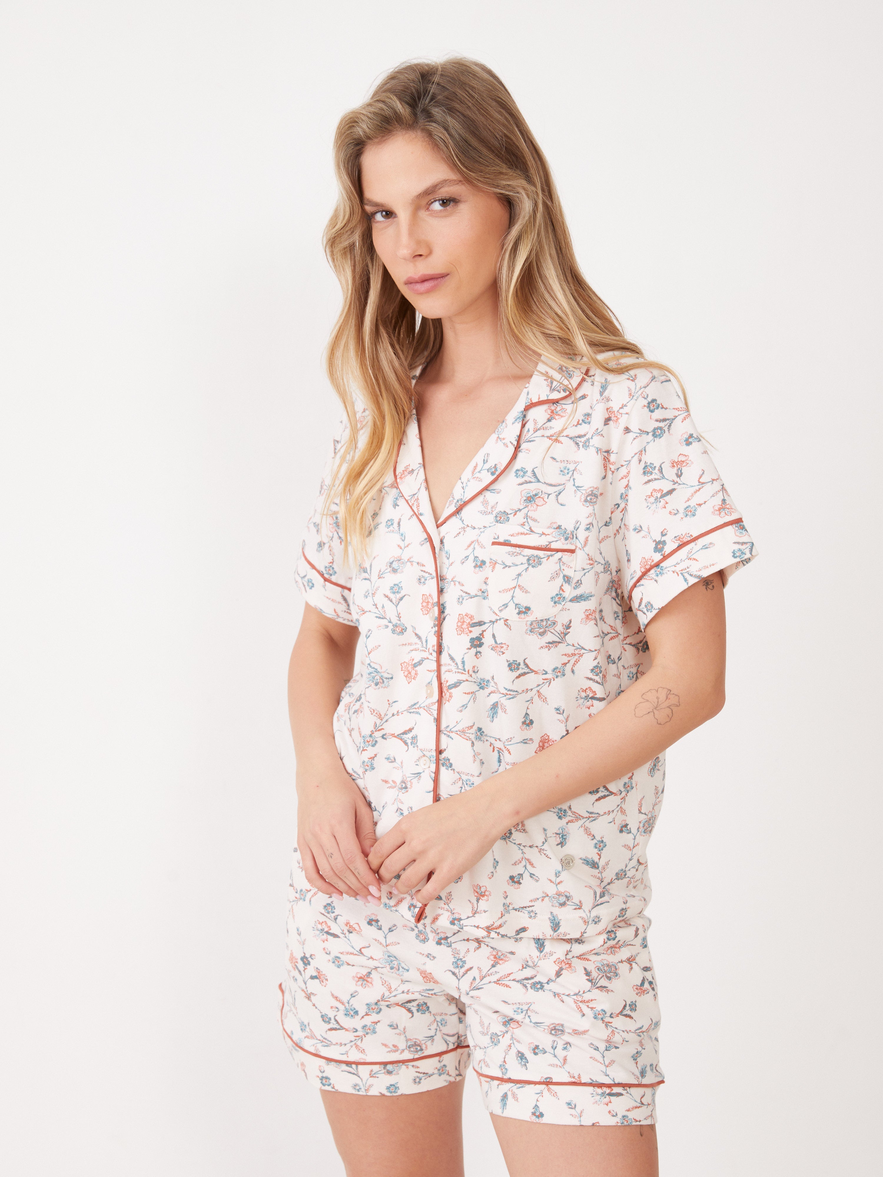 פיג'מה מכופתרת מ.קצר טהבד- שמנת