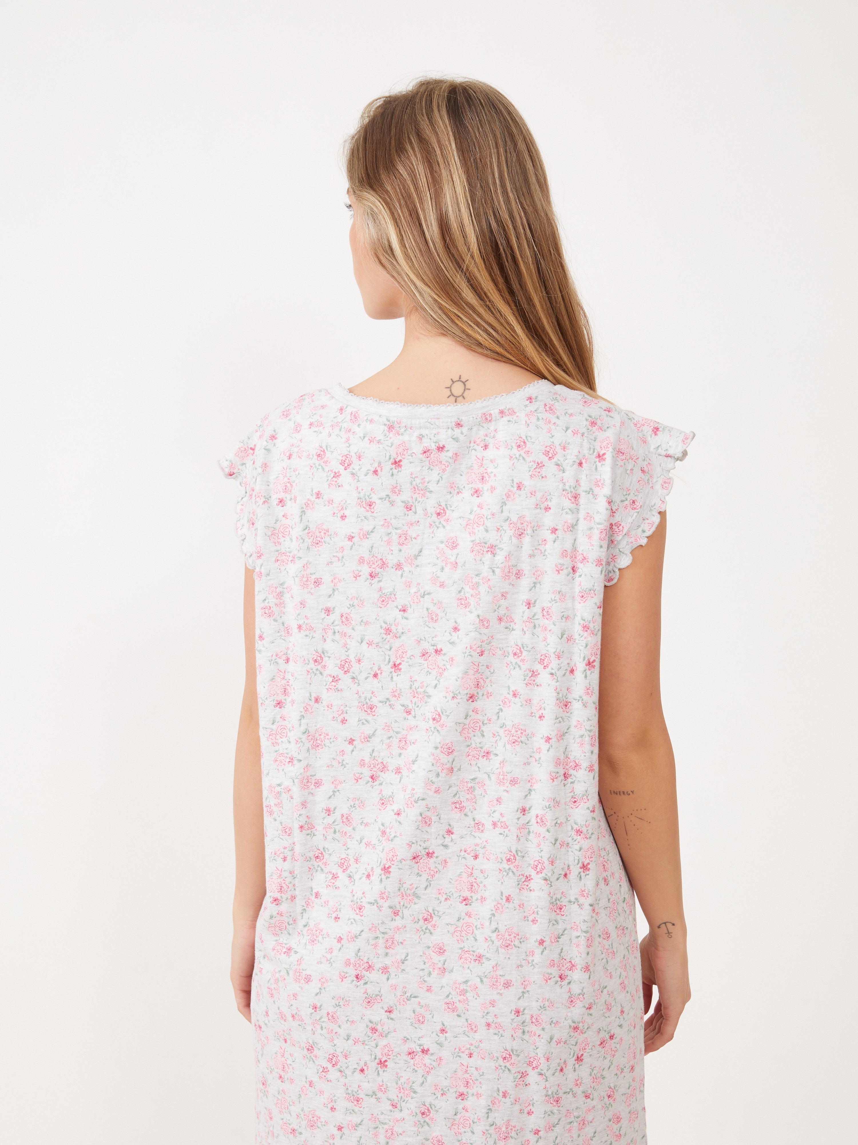 כותונת טהבד פרחונית - אפור מלאנז