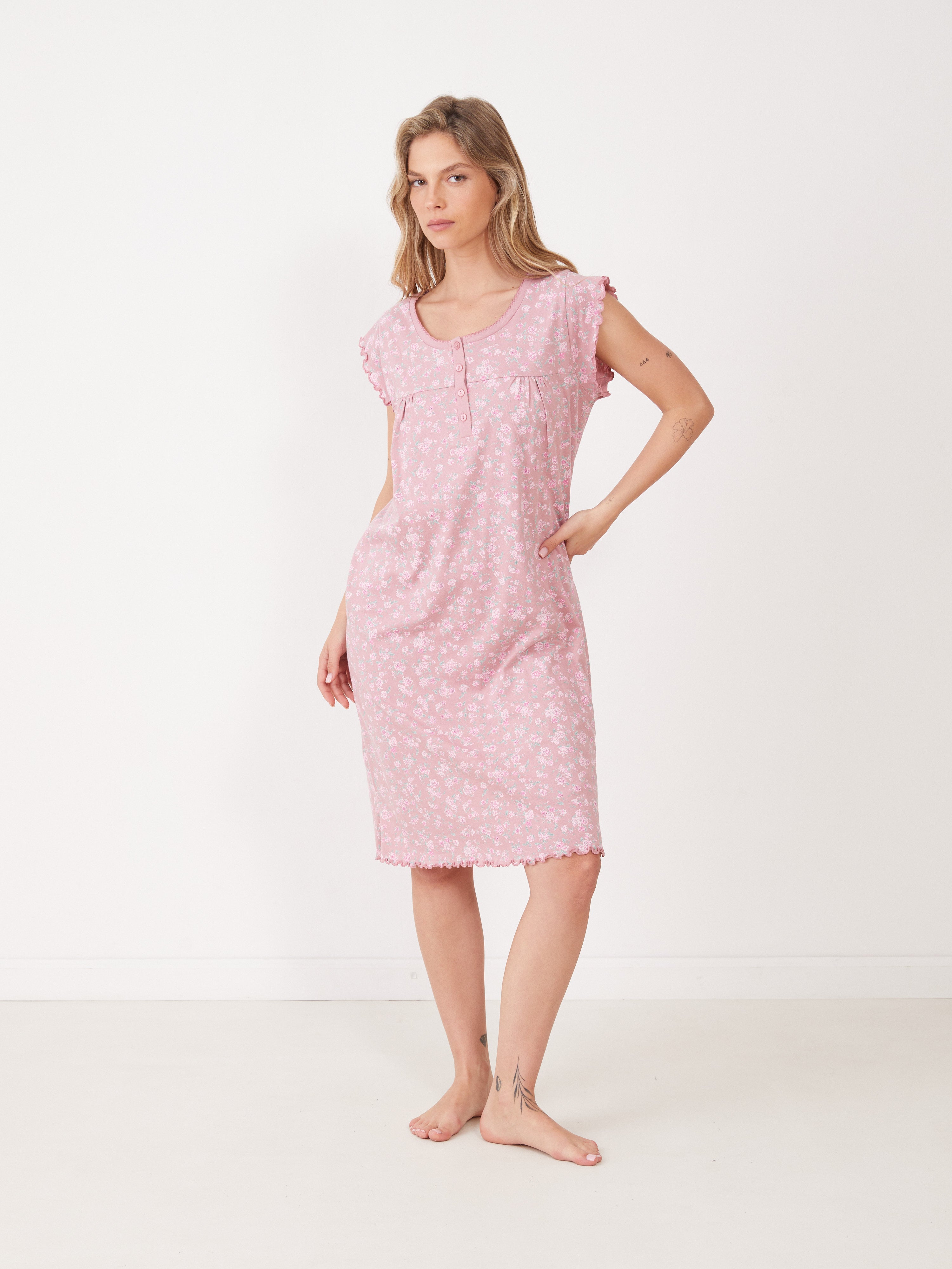 כותונת טהבד פרחונית - ורוד מעושן