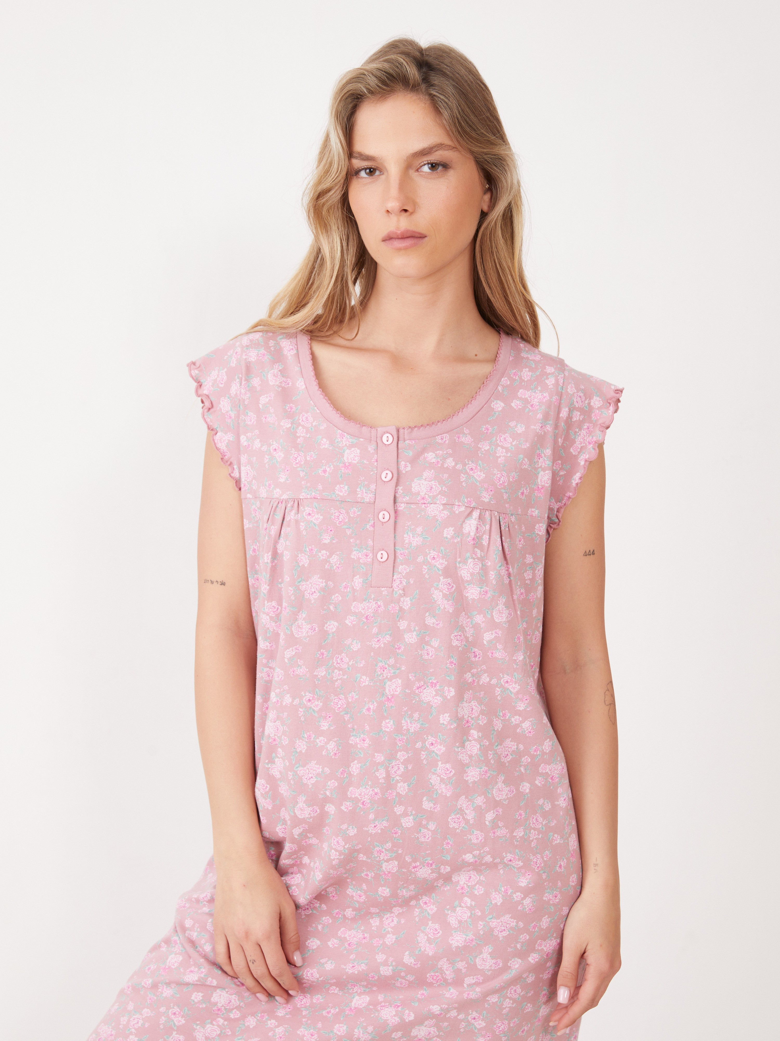 כותונת טהבד פרחונית - ורוד מעושן