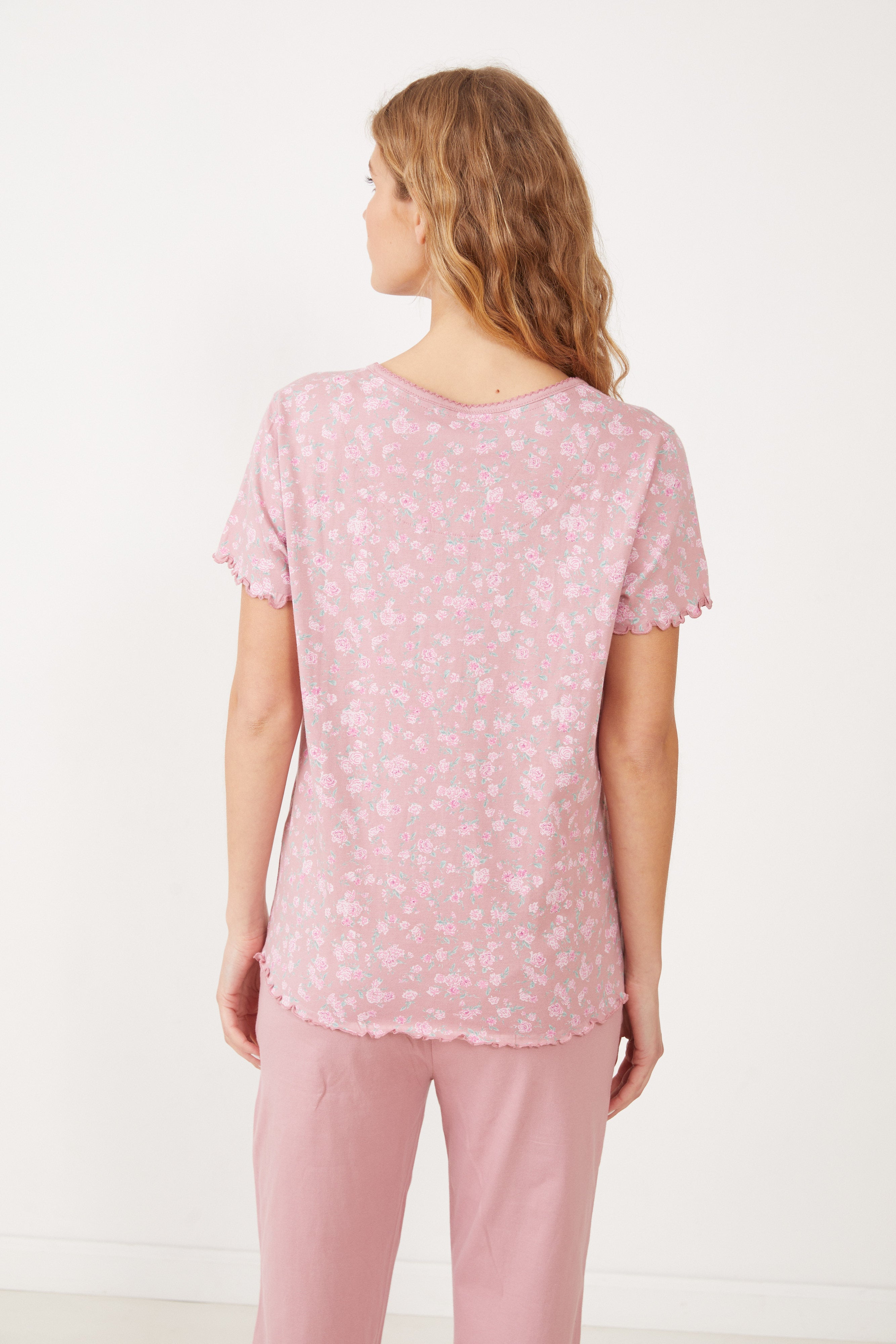 פיגמה פרחונית מכנס 3/4 טהבד - ורוד מעושן