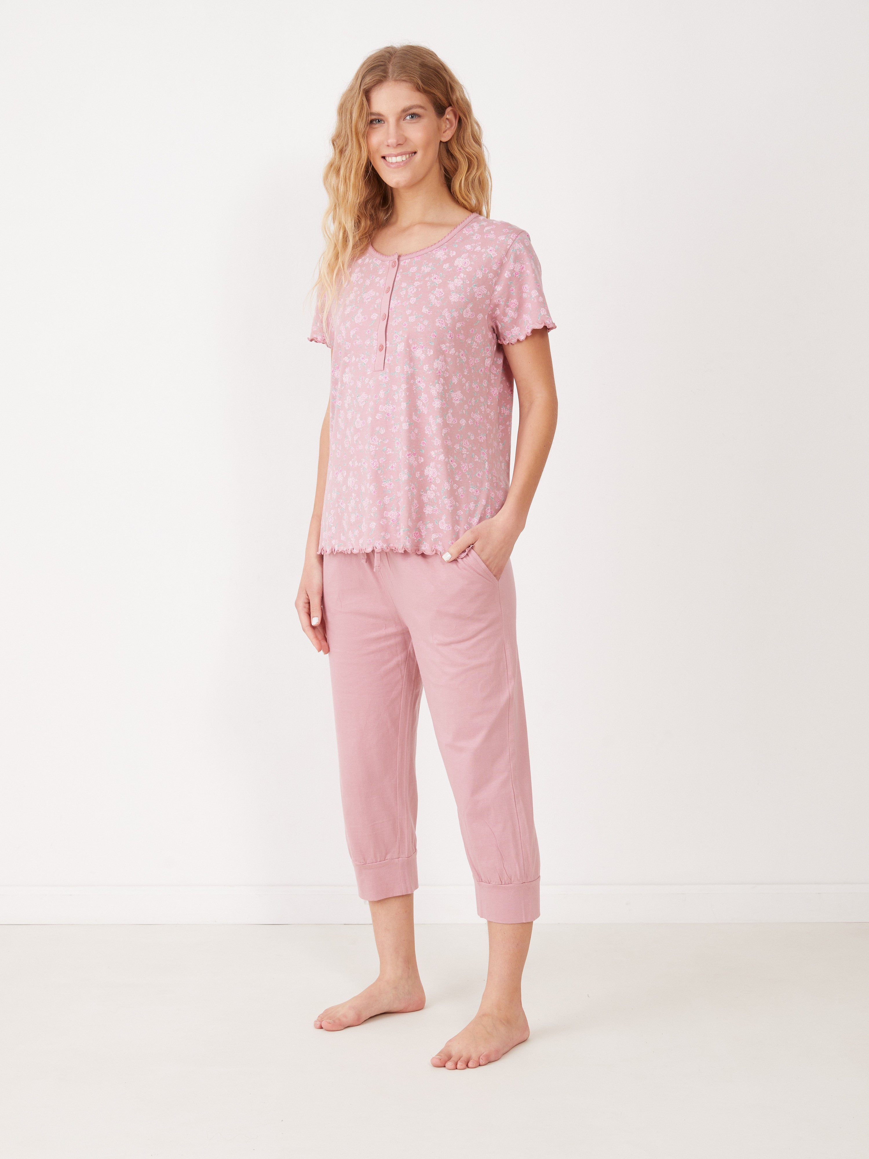 פיגמה פרחונית מכנס 3/4 טהבד - ורוד מעושן