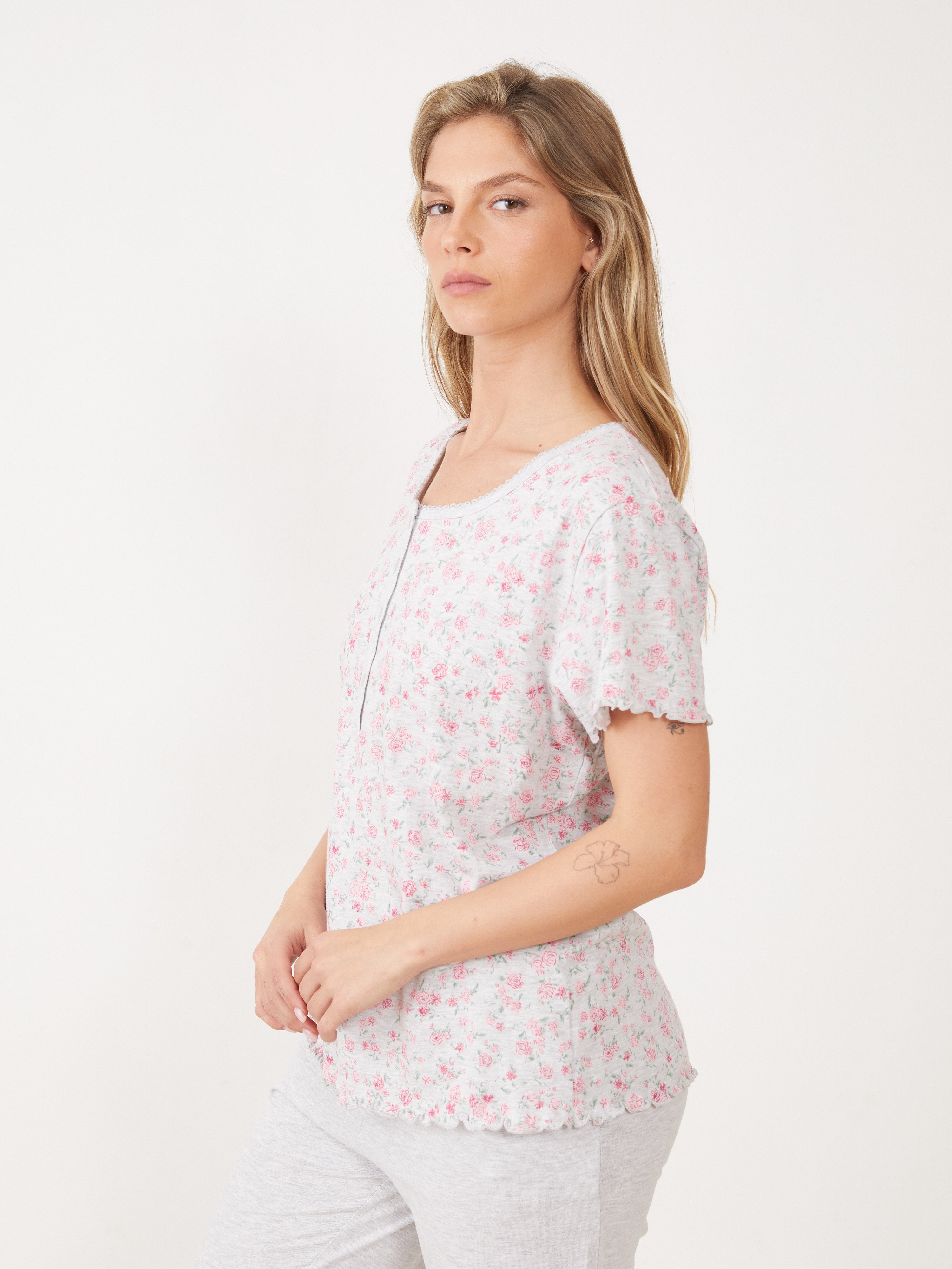 פיגמה פרחונית מכנס 3/4 טהבד - אפור מלאנז