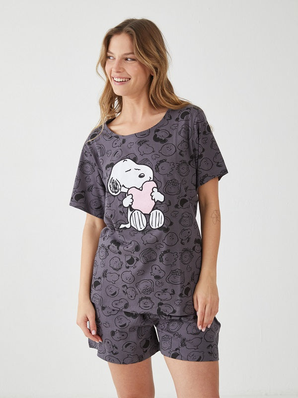 פיג'מה קצרה  סנופי  - אפור כהה