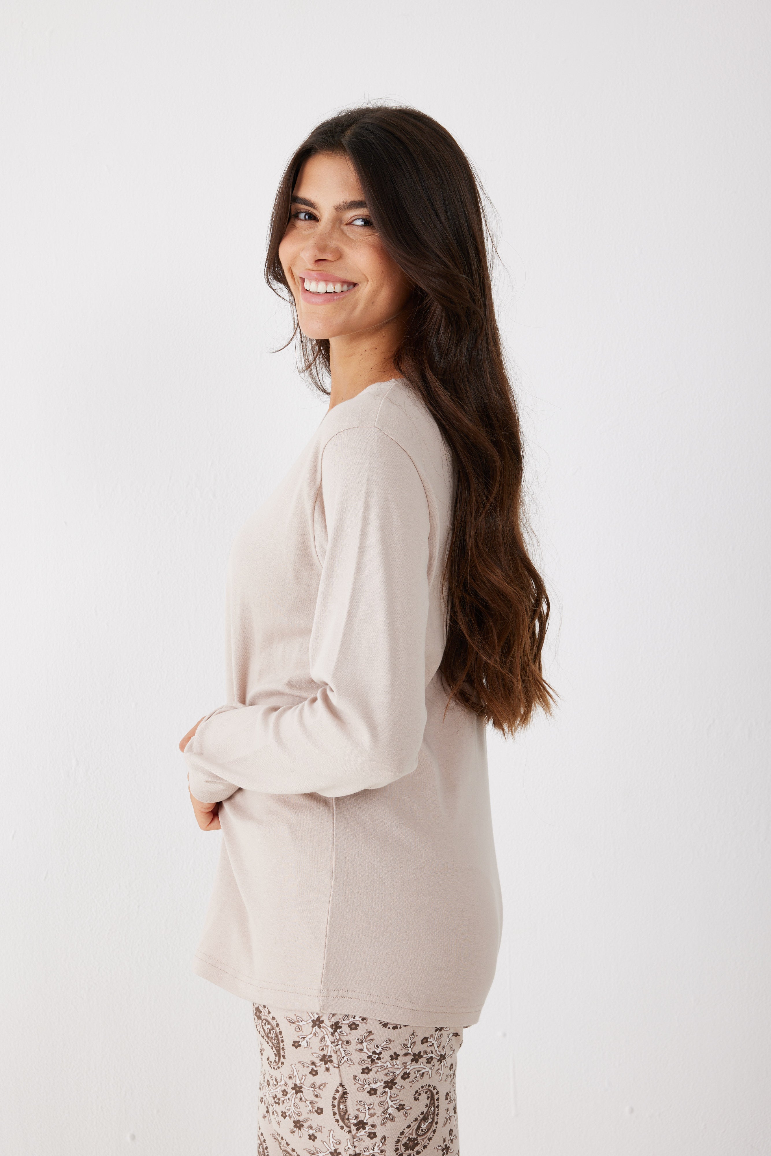 פיג'מה 100% כותנה - צבע חול