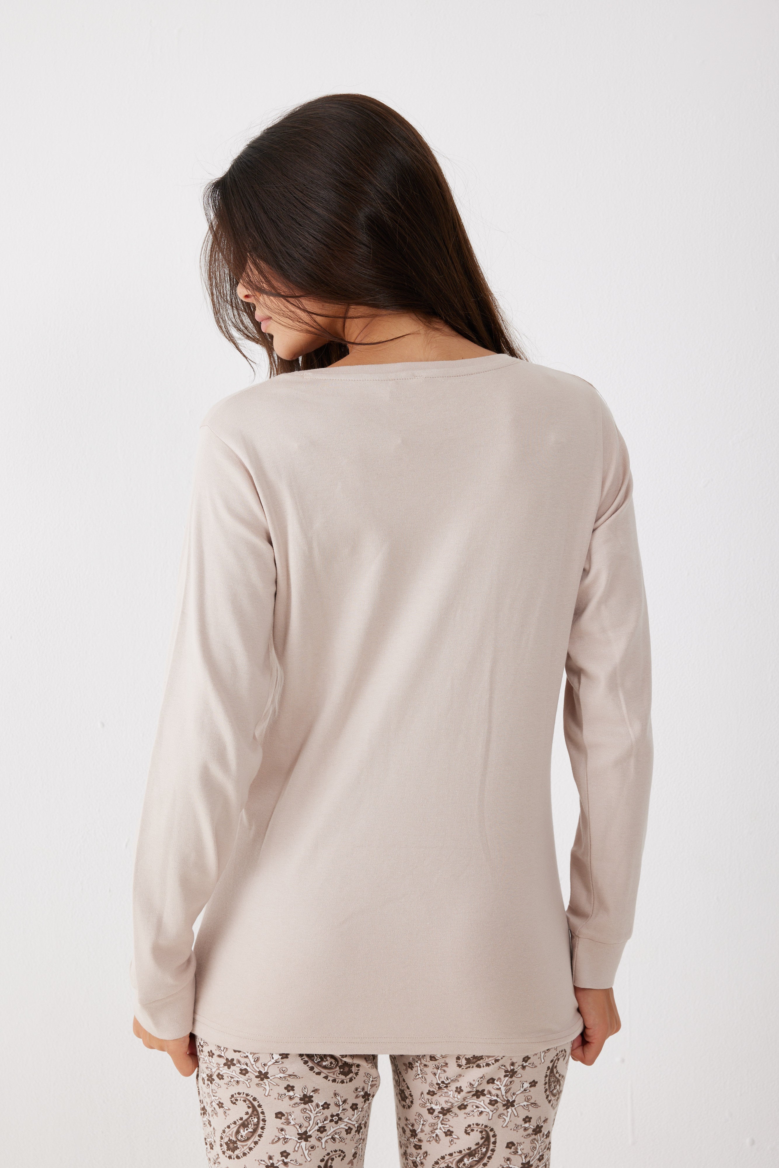 פיג'מה 100% כותנה - צבע חול