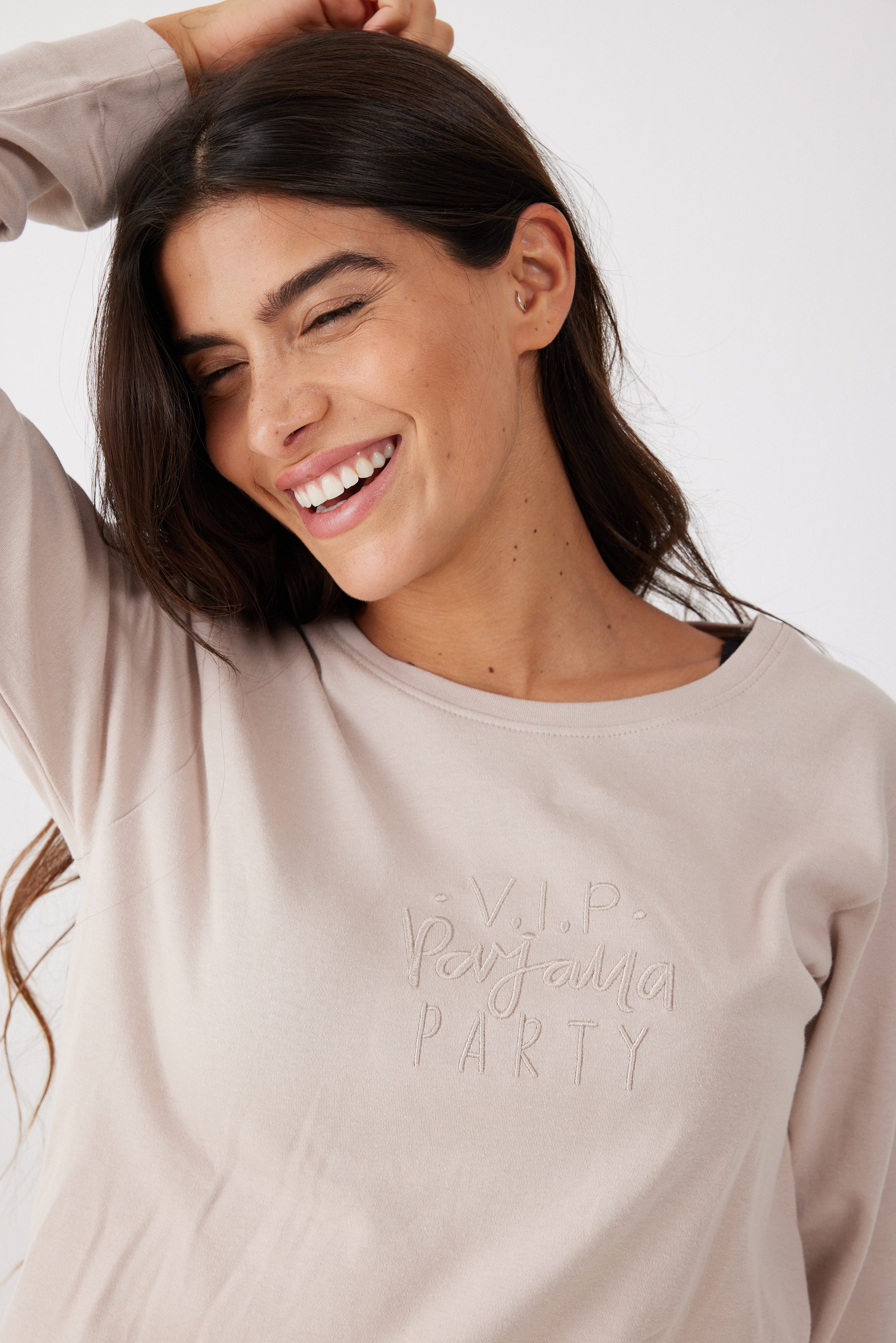 פיג'מה 100% כותנה - צבע חול