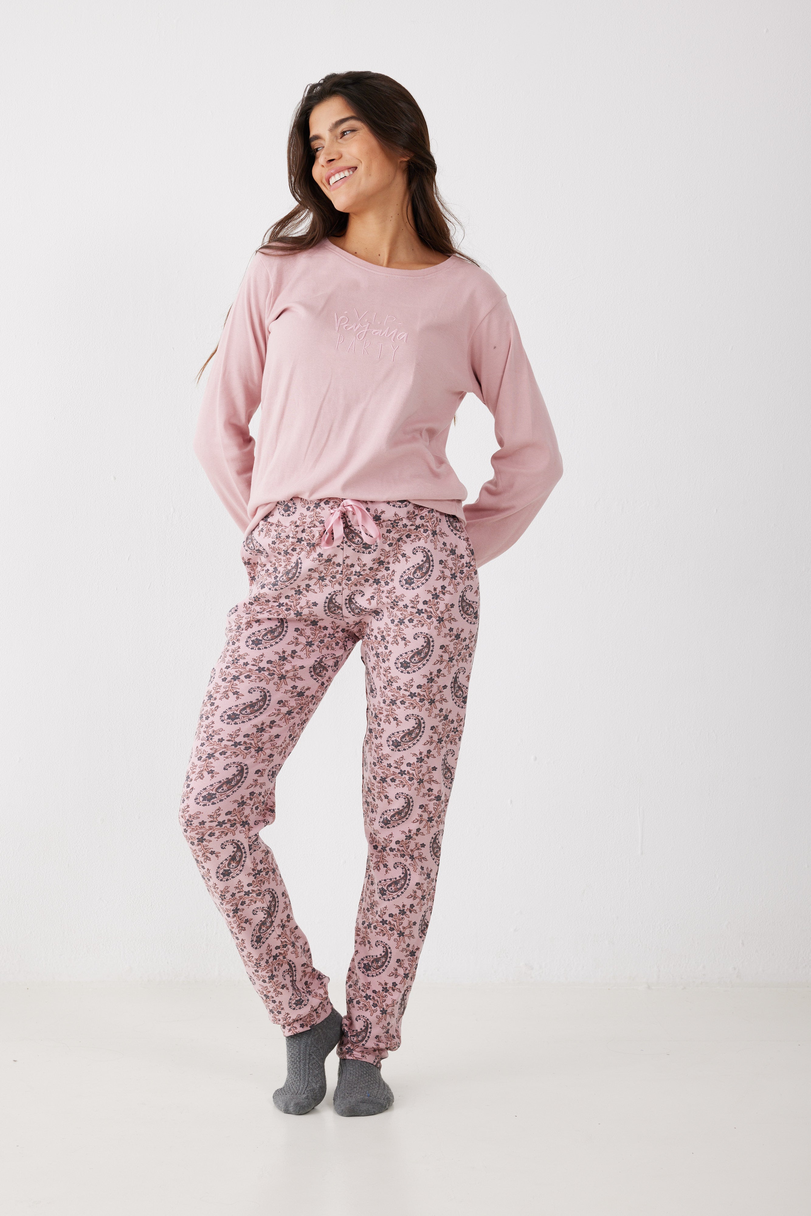 פיג'מה 100% כותנה - ורוד מעושן