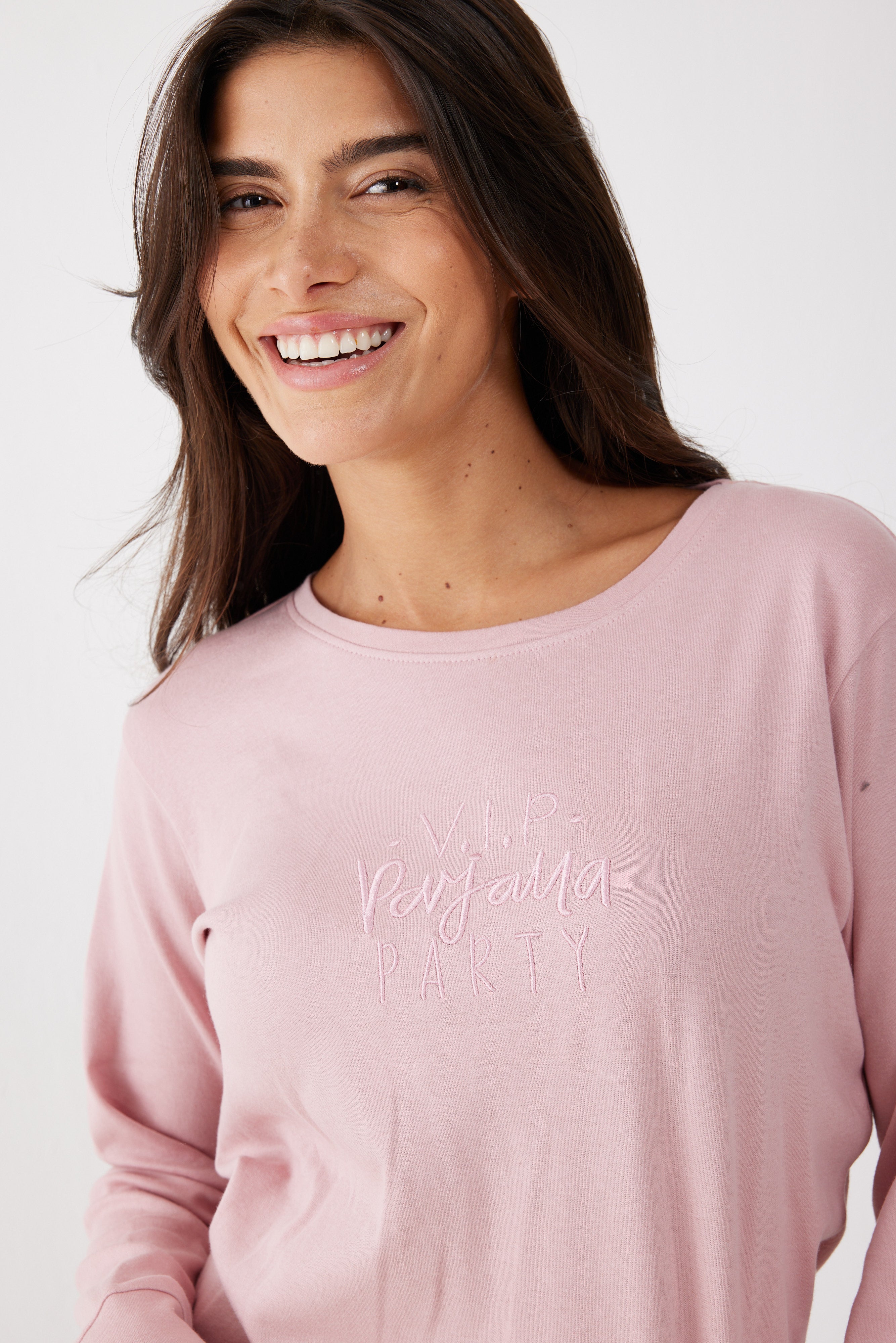 פיג'מה 100% כותנה - ורוד מעושן