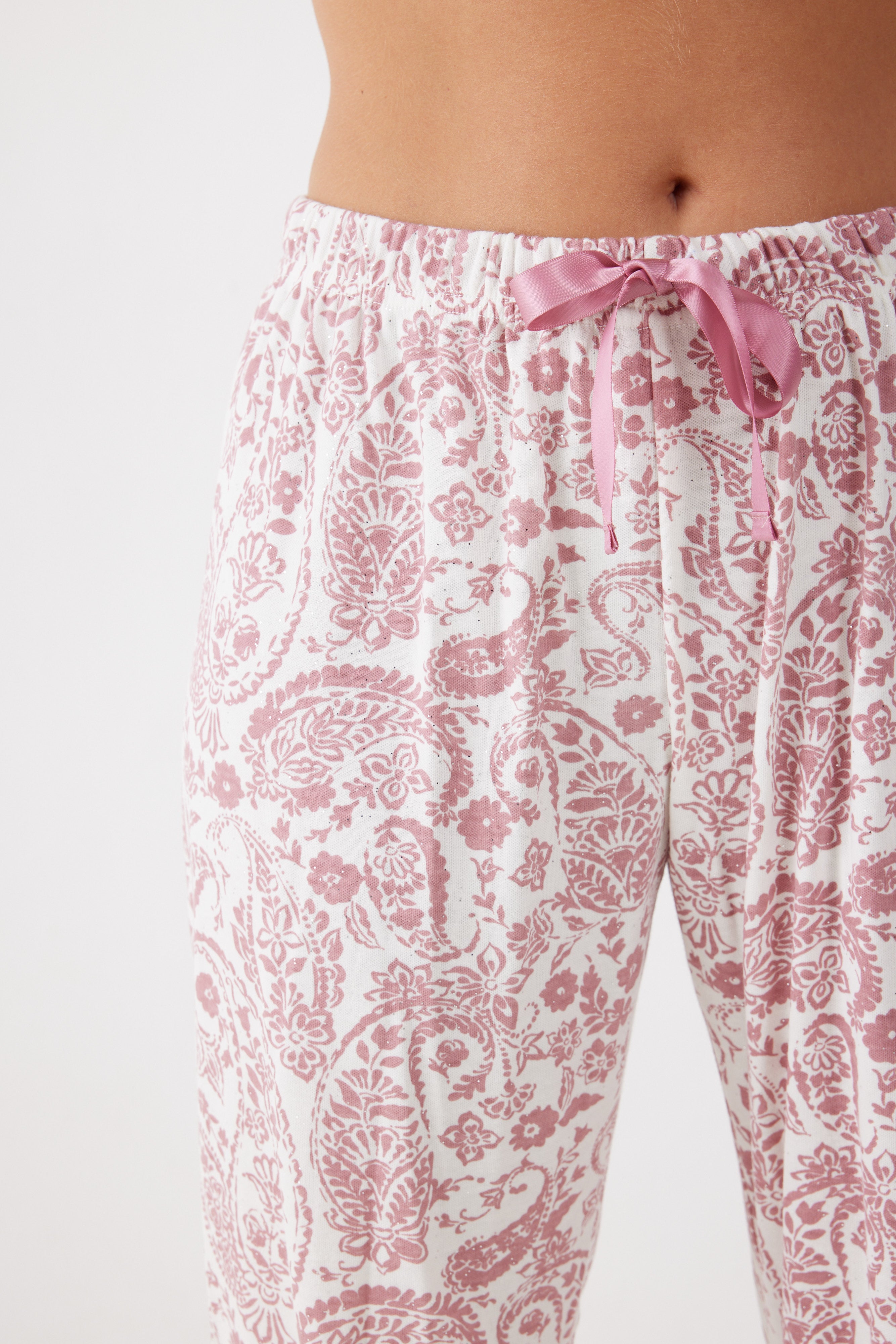 פיג'מה אינטרלוק מכופתרת - ורוד מעושן