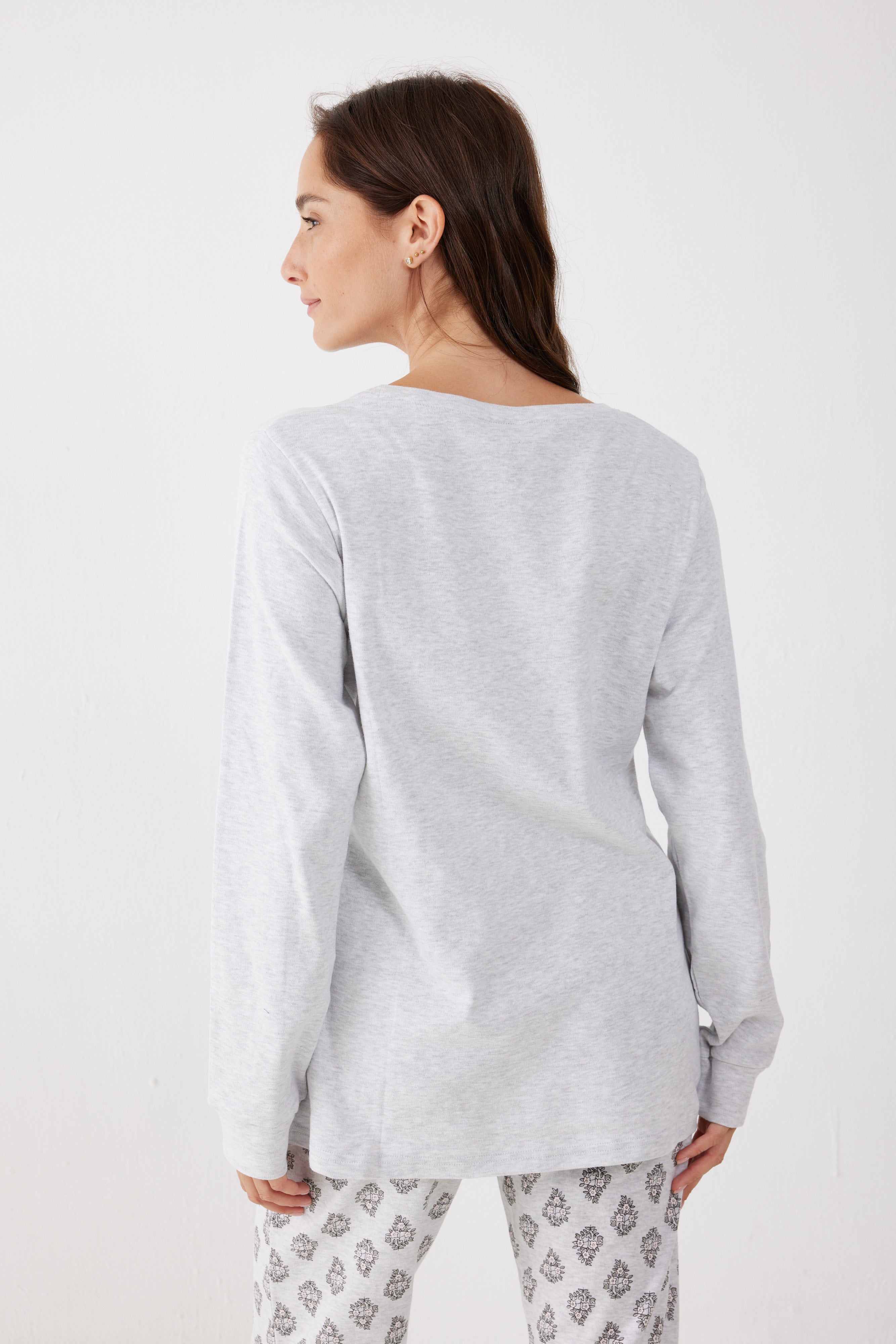 פיג'מה 100% כותנה - אפור מלאנז