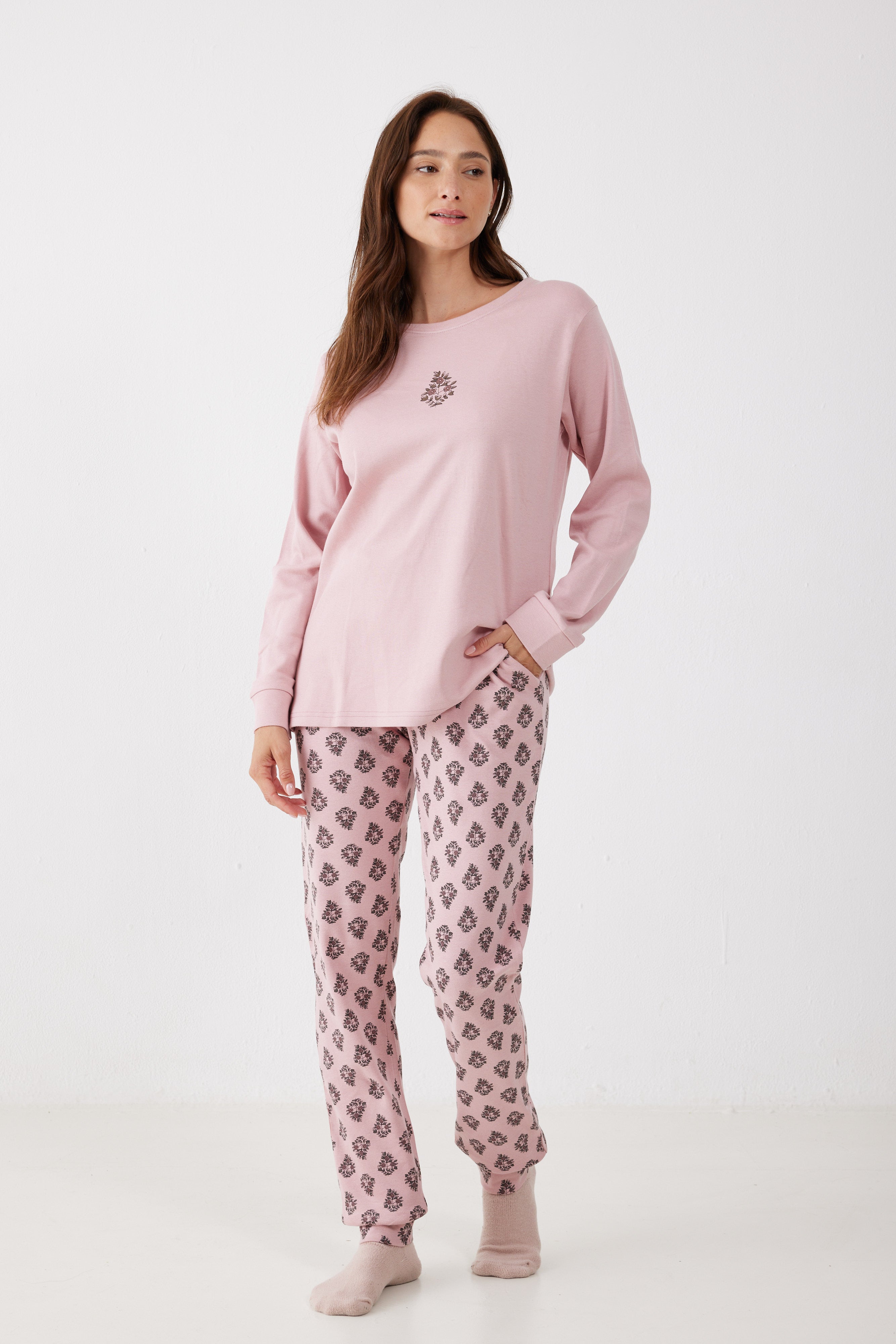 פיג'מה 100% כותנה - ורוד מעושן