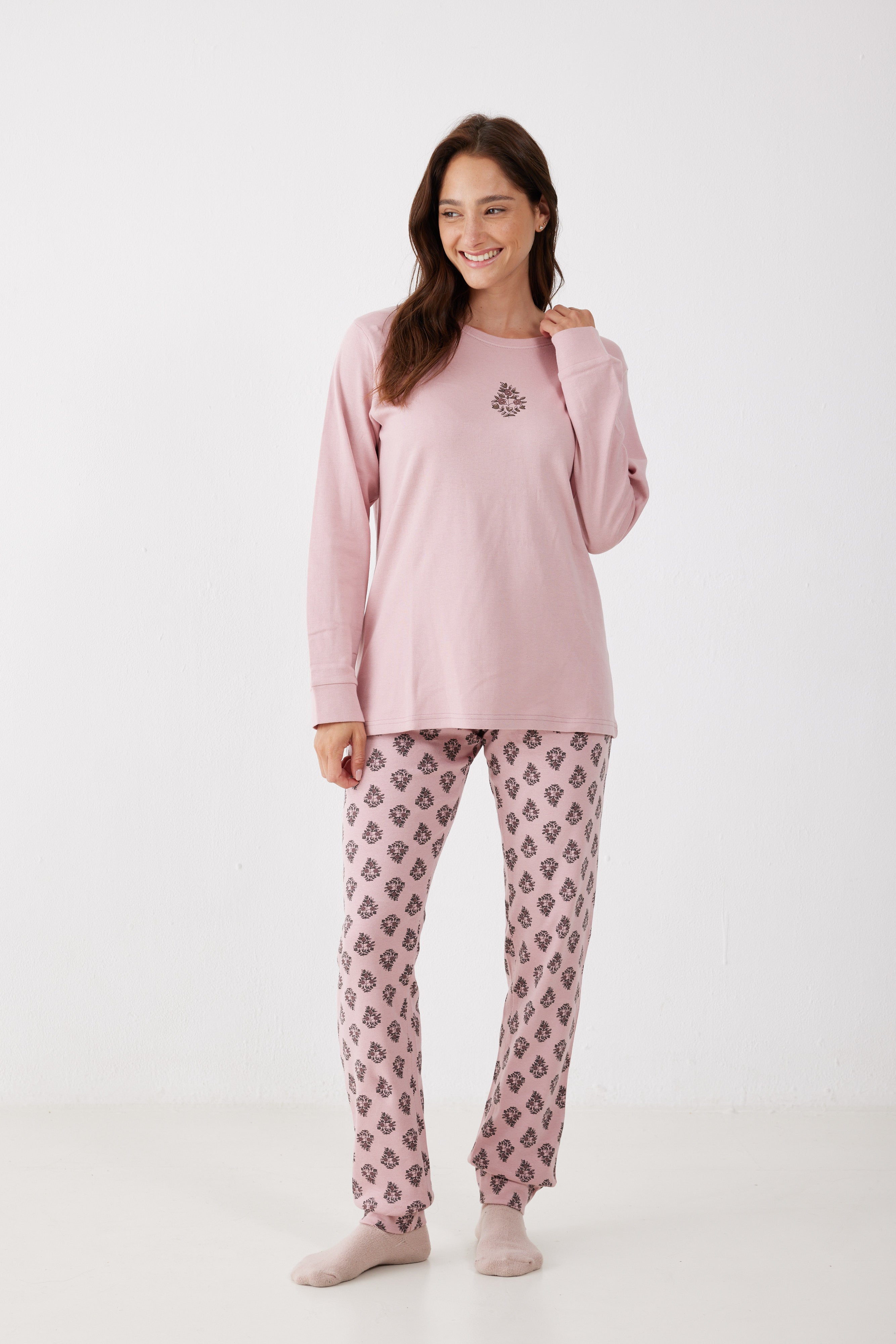 פיג'מה 100% כותנה - ורוד מעושן