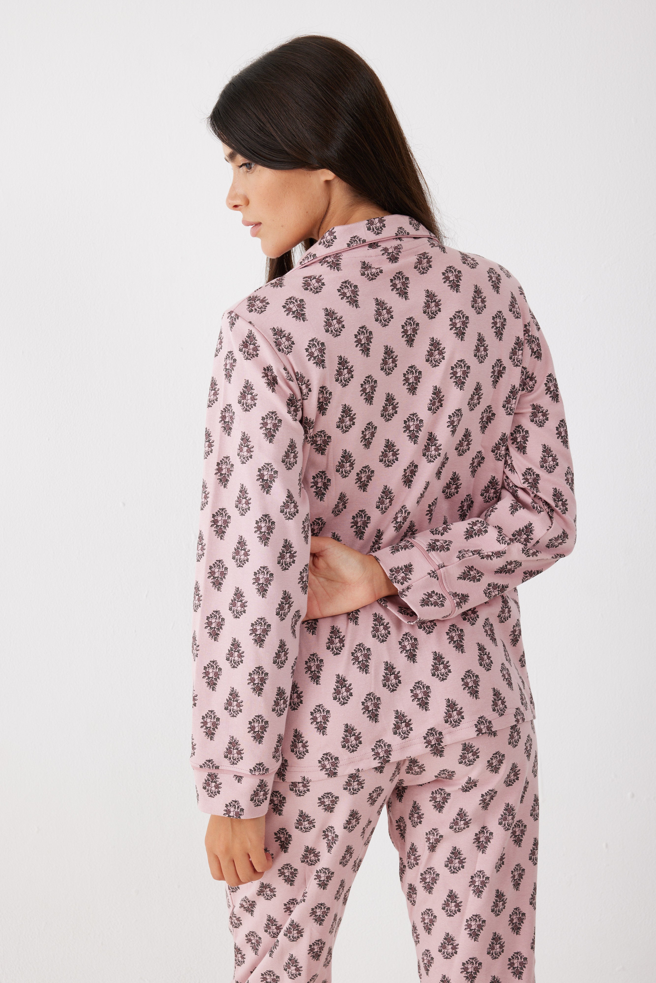 פיג'מה מכופתרת 100% כותנה - סגול מעושן