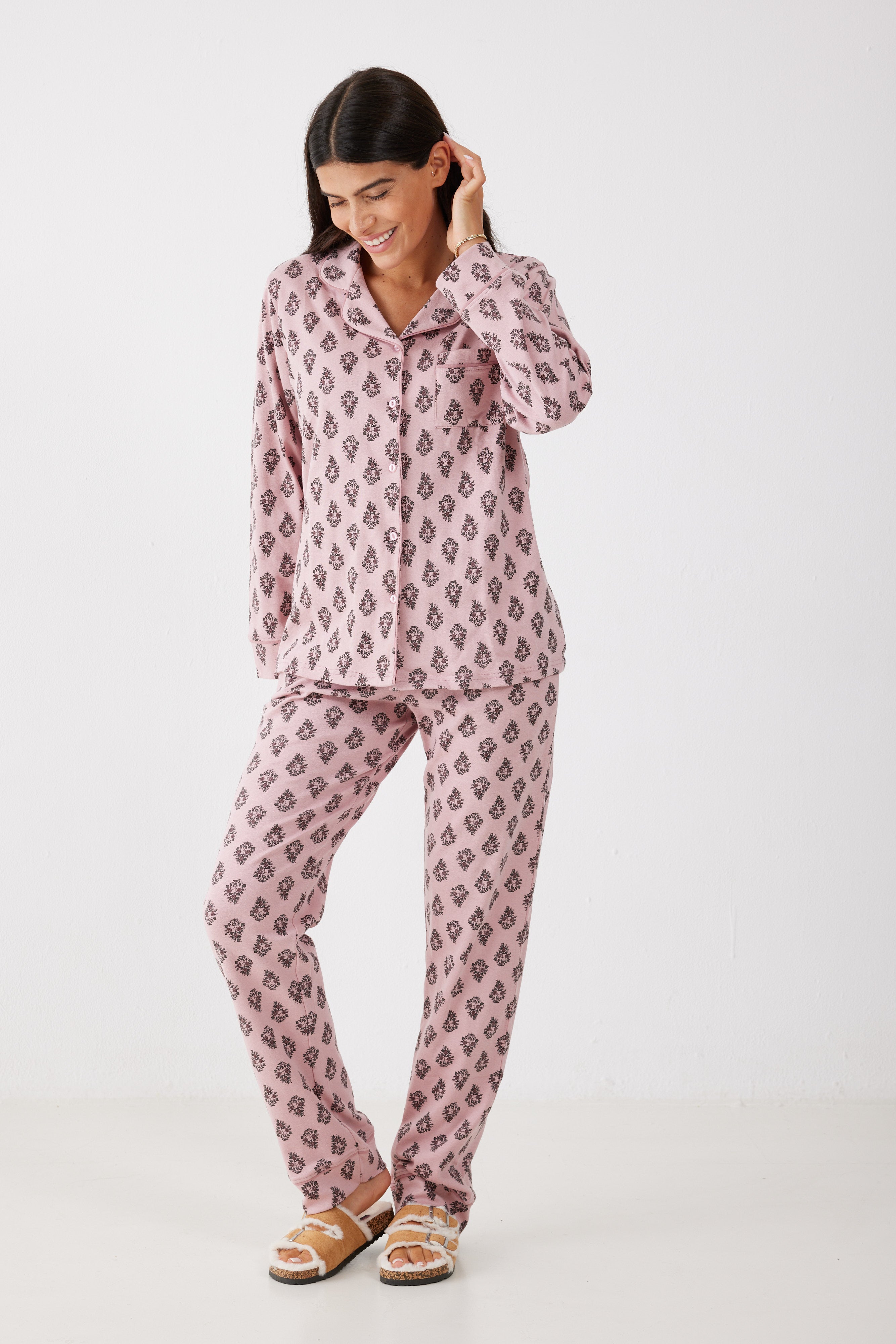 פיג'מה מכופתרת 100% כותנה - סגול מעושן