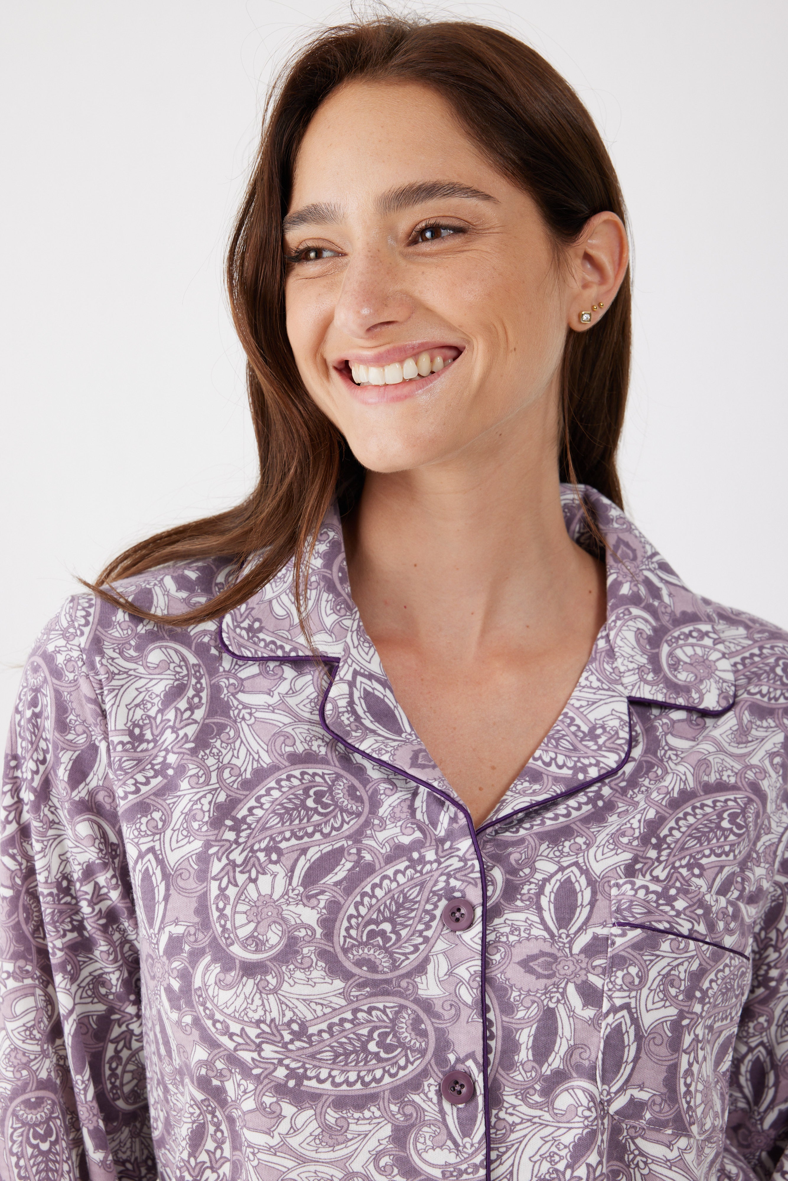 פיג'מה אינטרלוק מכופתרת - סגול