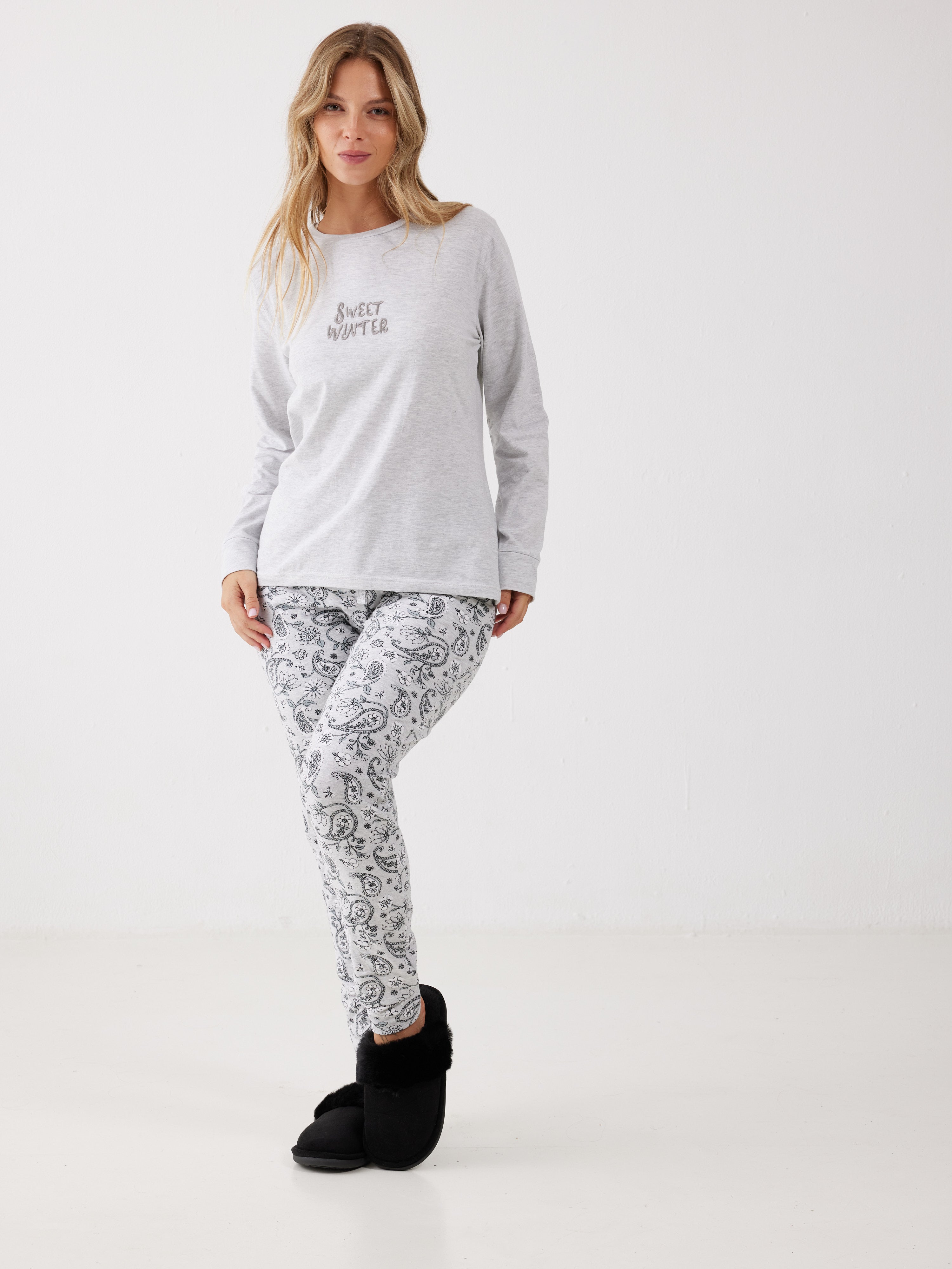 פיג'מה פייזלי ויסקוזה - אפור מלאנז