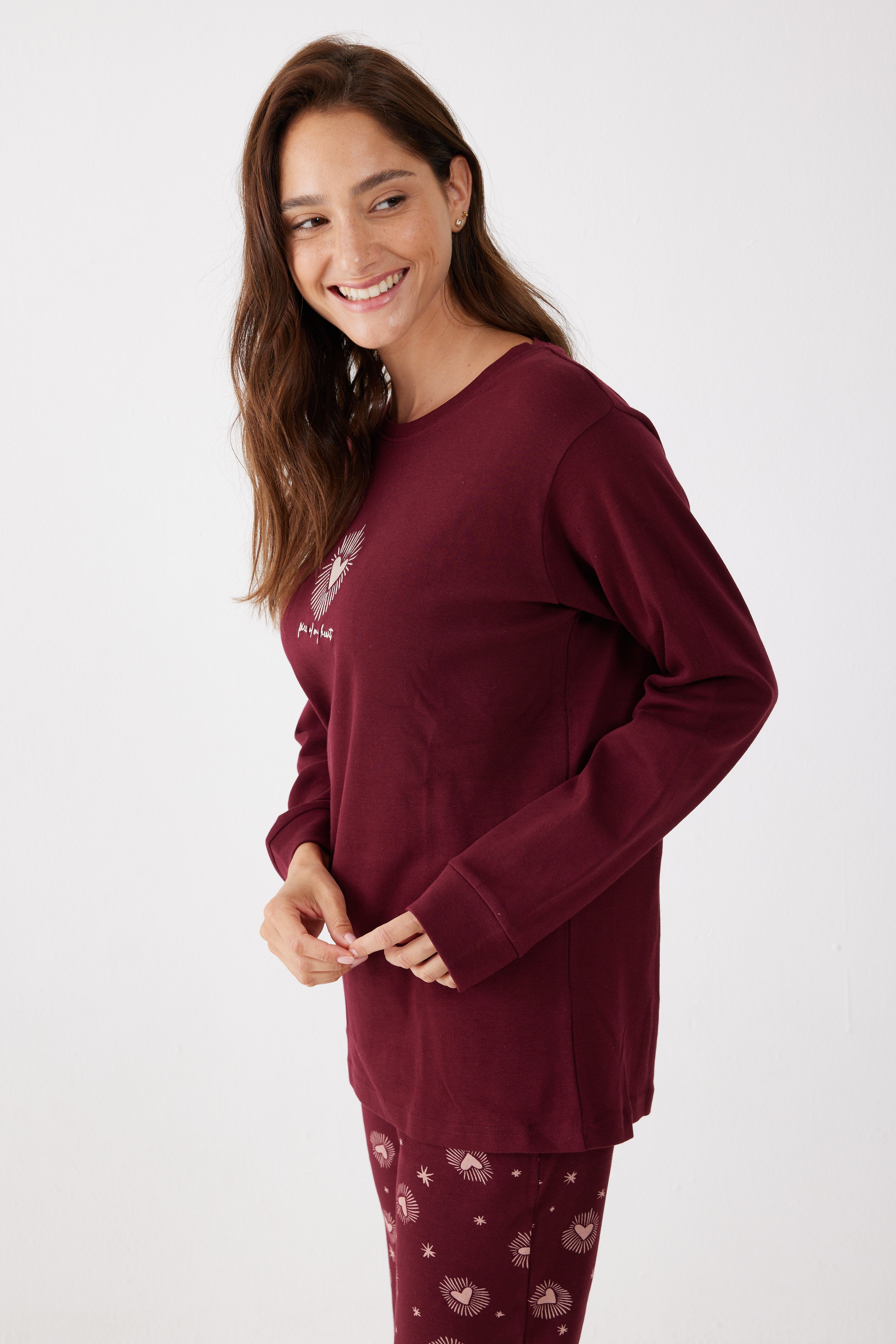 פיג'מה 100% כותנה - בורדו