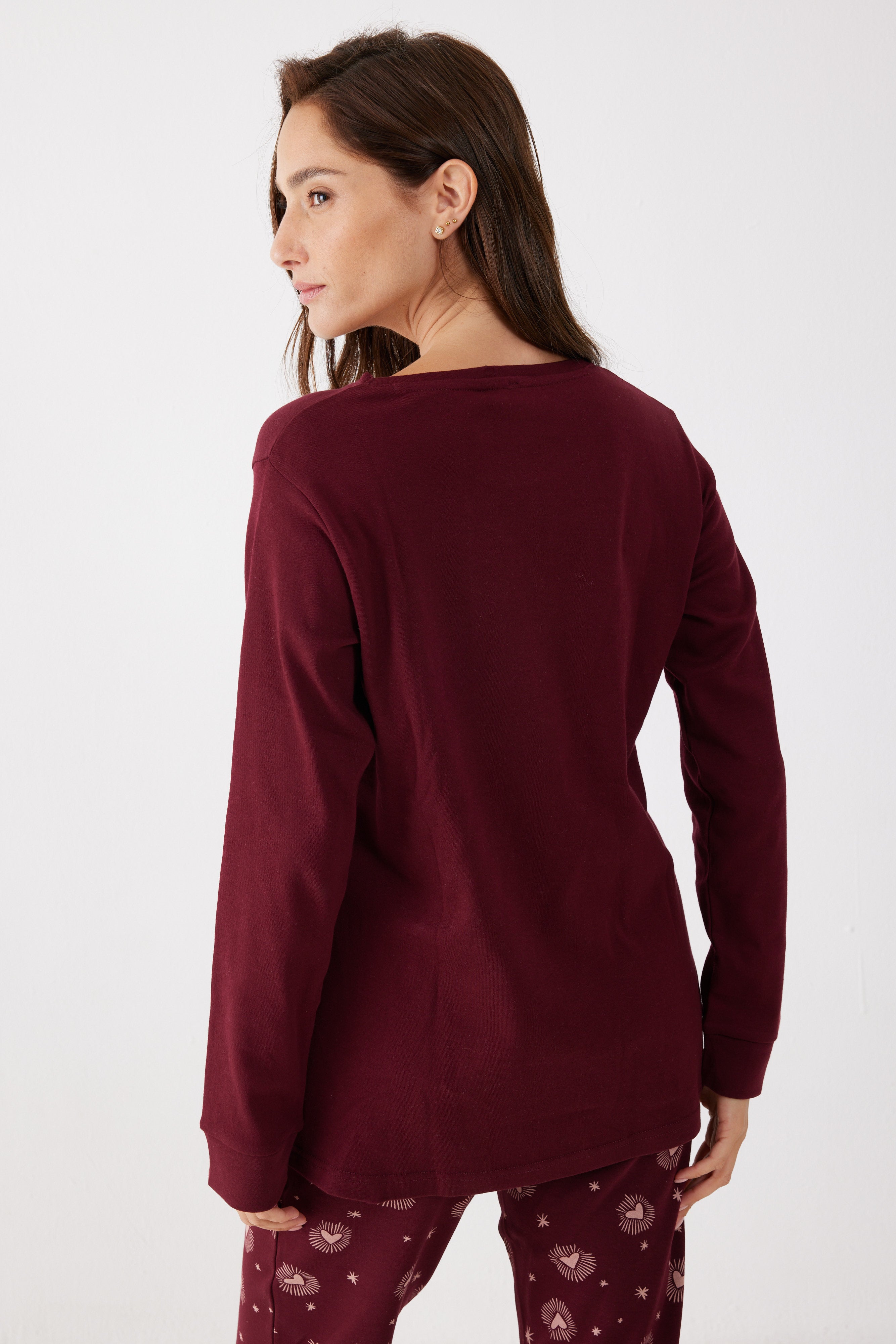 פיג'מה 100% כותנה - בורדו