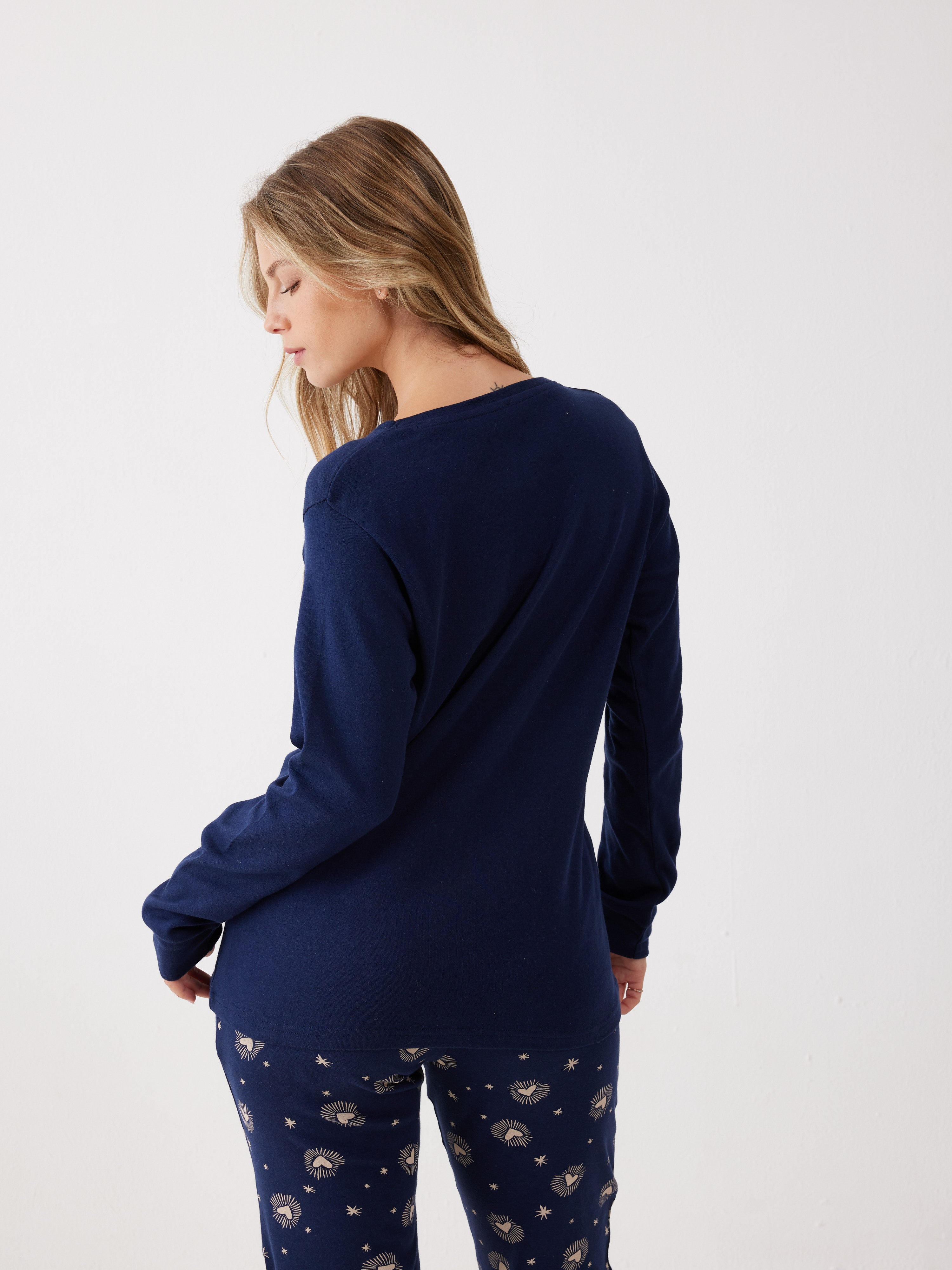 פיג'מה 100% כותנה - כחול נייבי