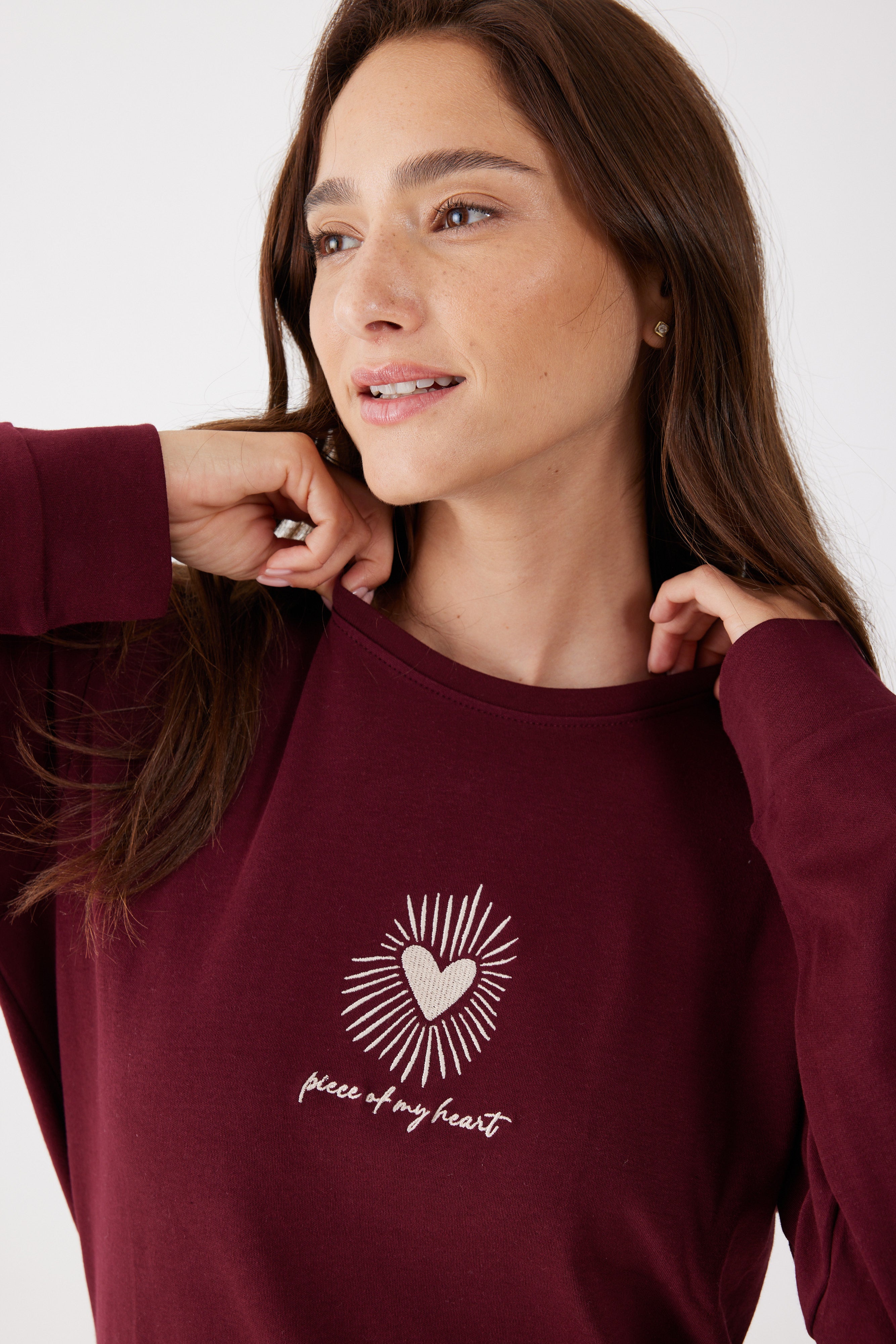 פיג'מה 100% כותנה - בורדו