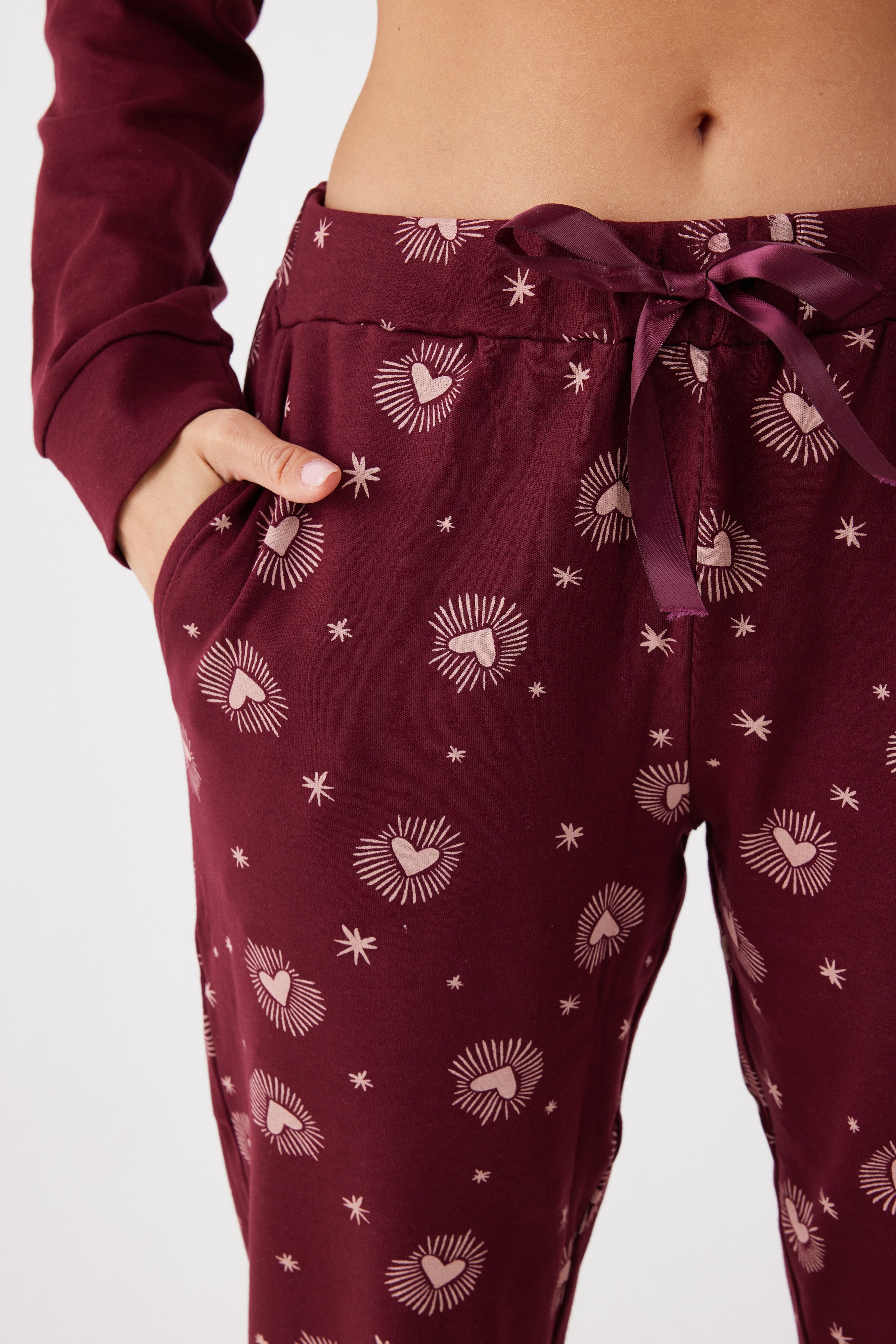 פיג'מה 100% כותנה - בורדו