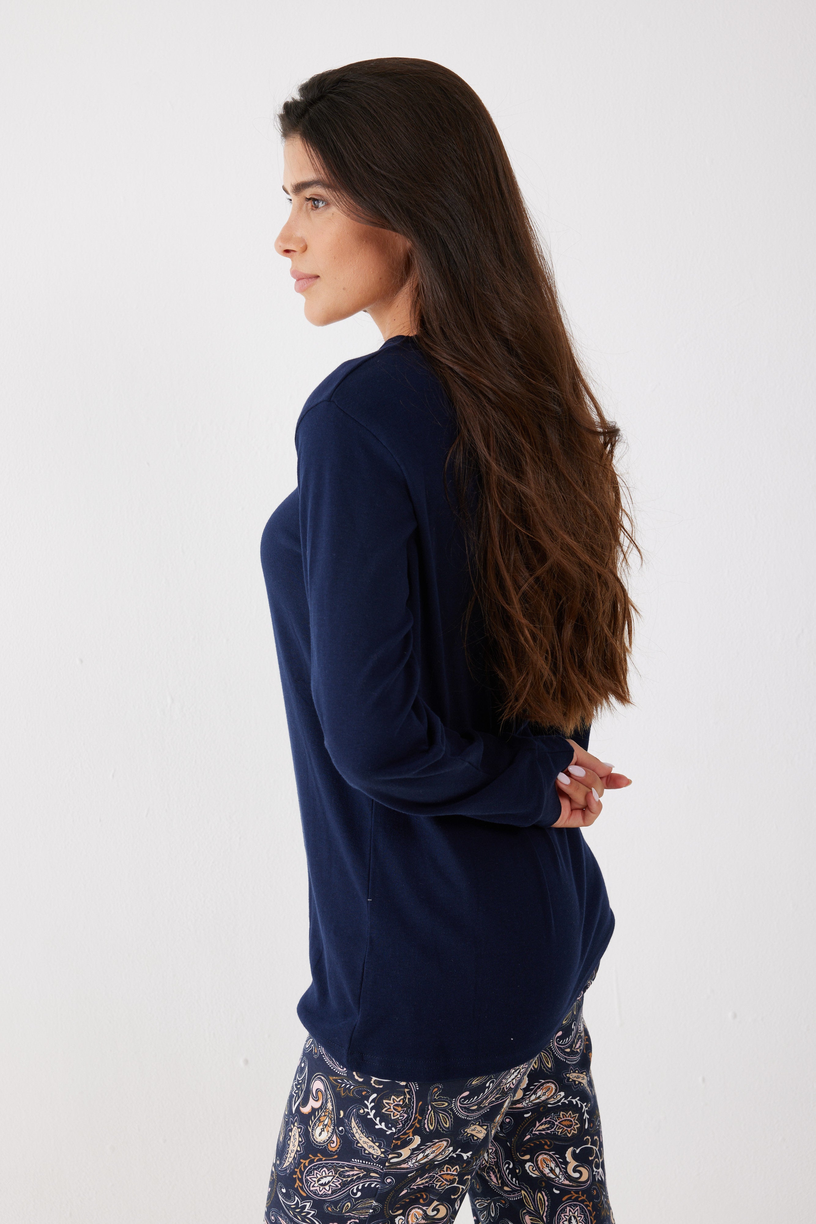 פיג'מה כותנה - כחול נייבי