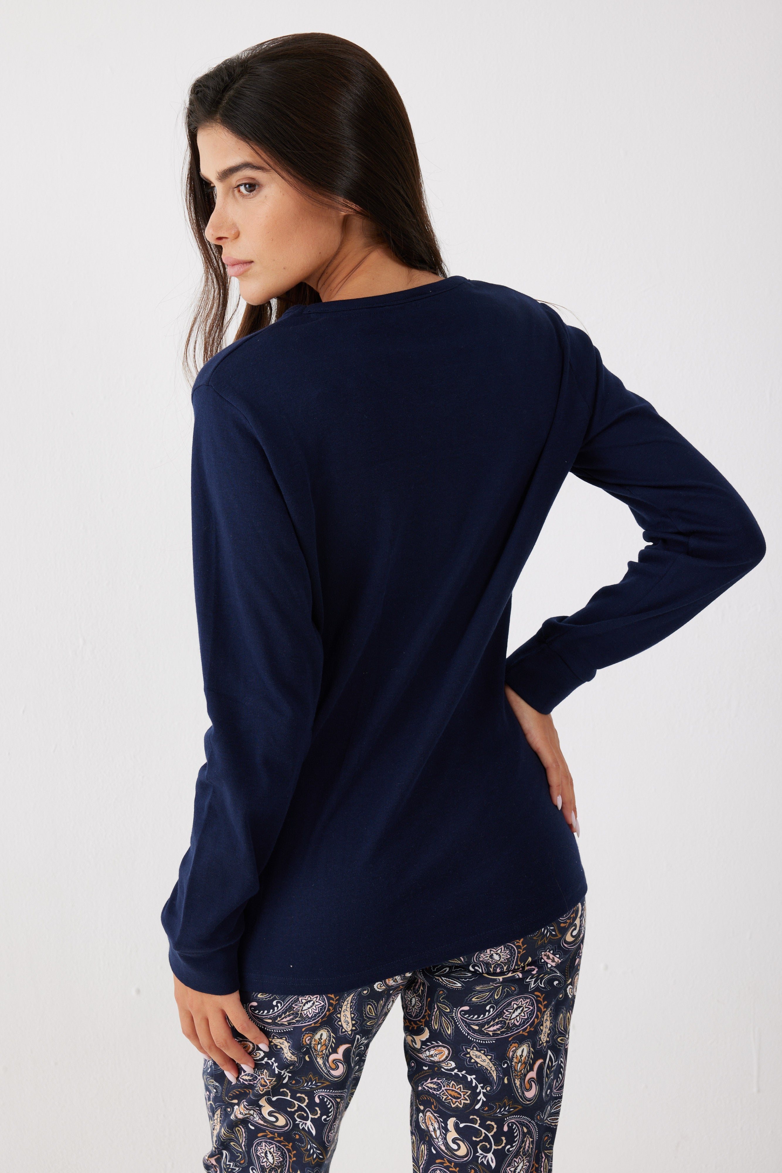 פיג'מה כותנה - כחול נייבי