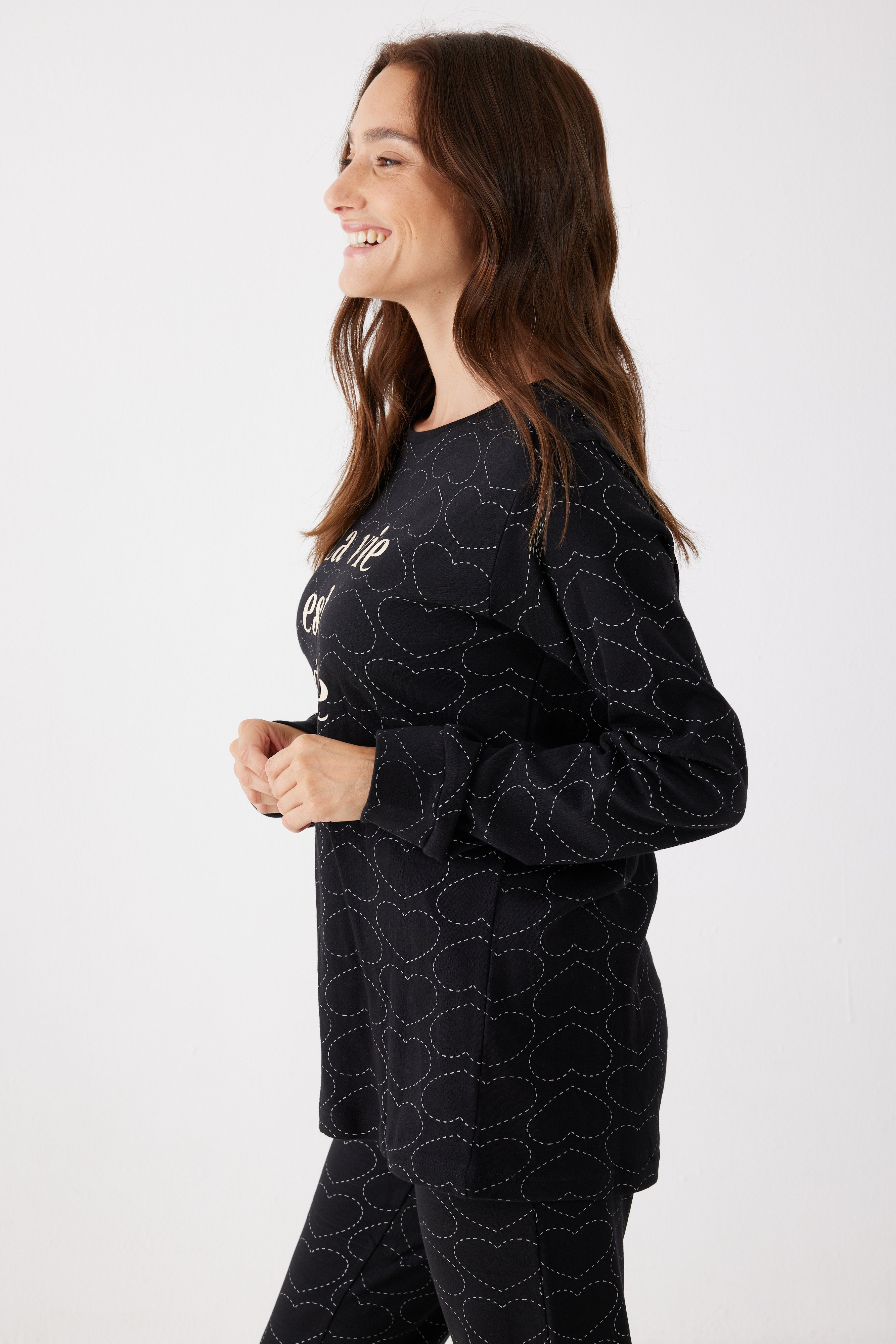 פיג'מה 100% כותנה - שחור