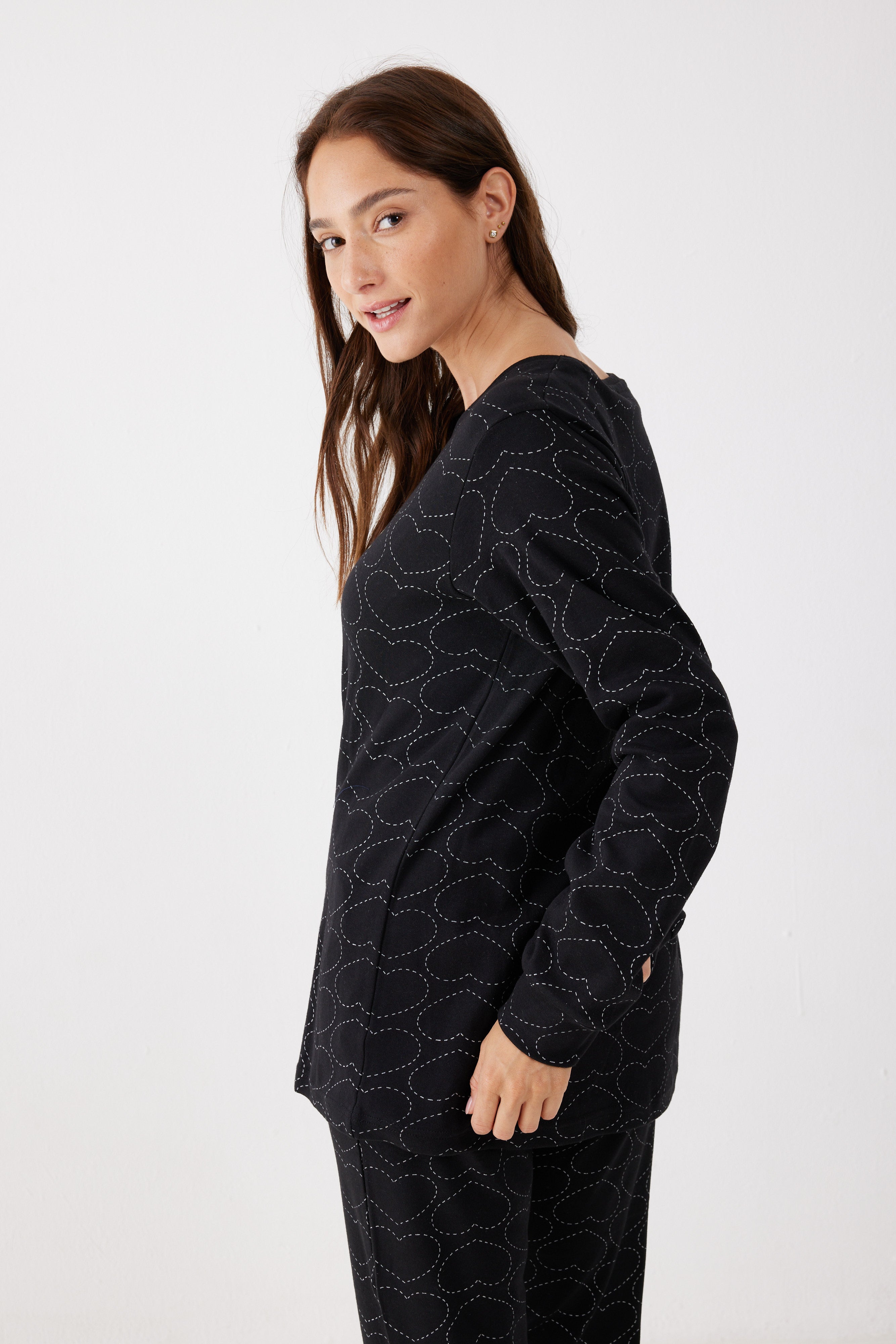 פיג'מה 100% כותנה - שחור