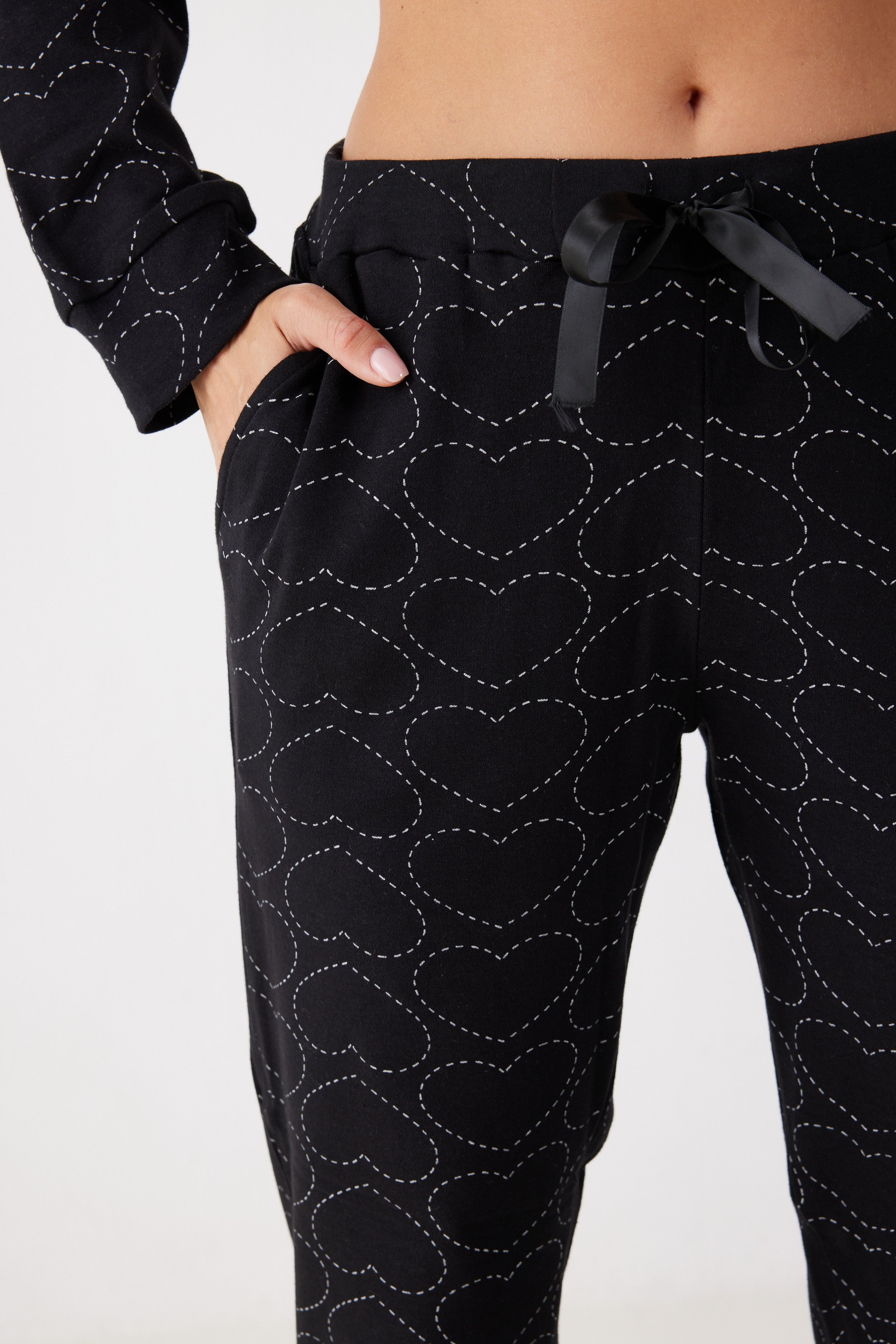 פיג'מה 100% כותנה - שחור