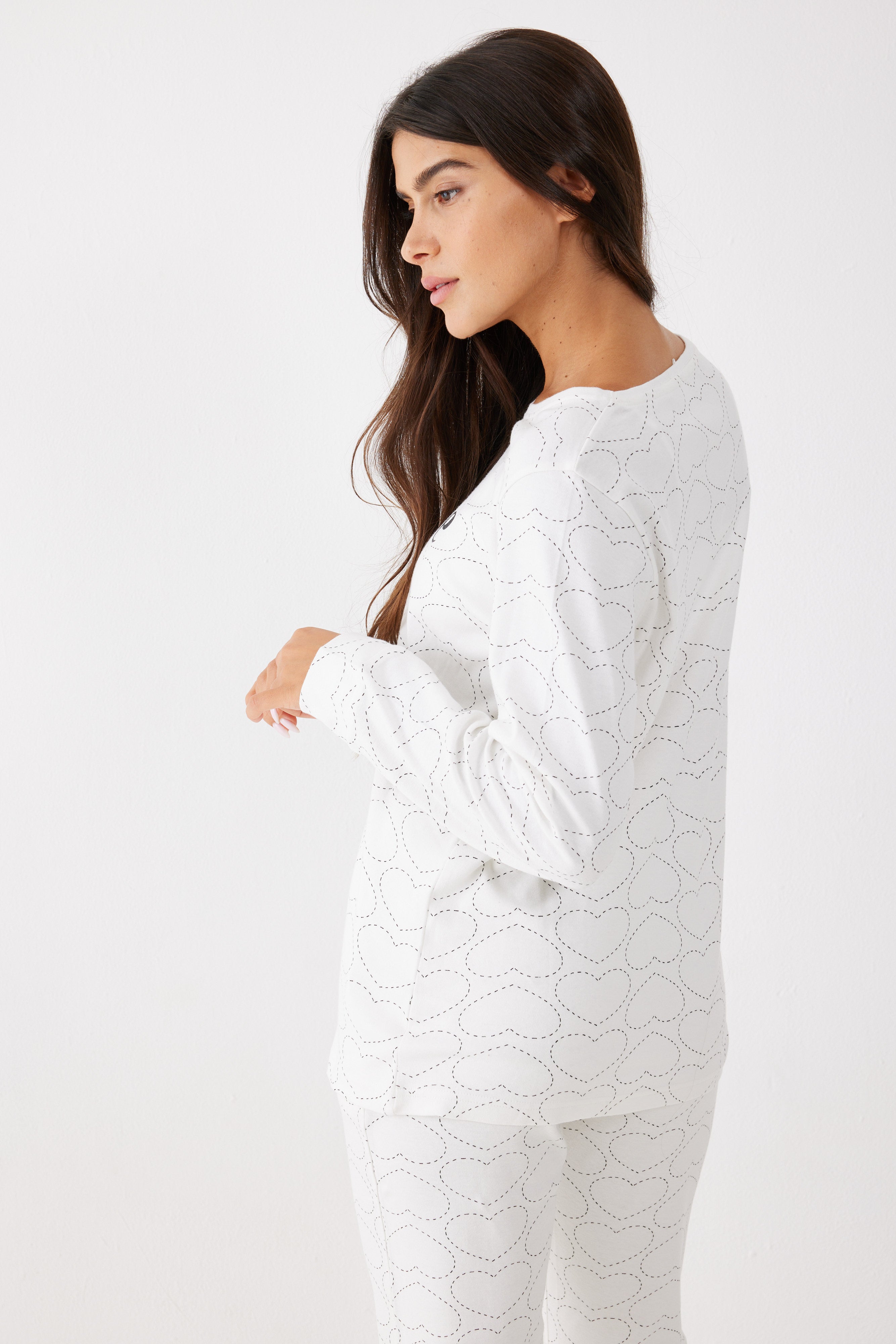 פיג'מה 100% כותנה - שמנת