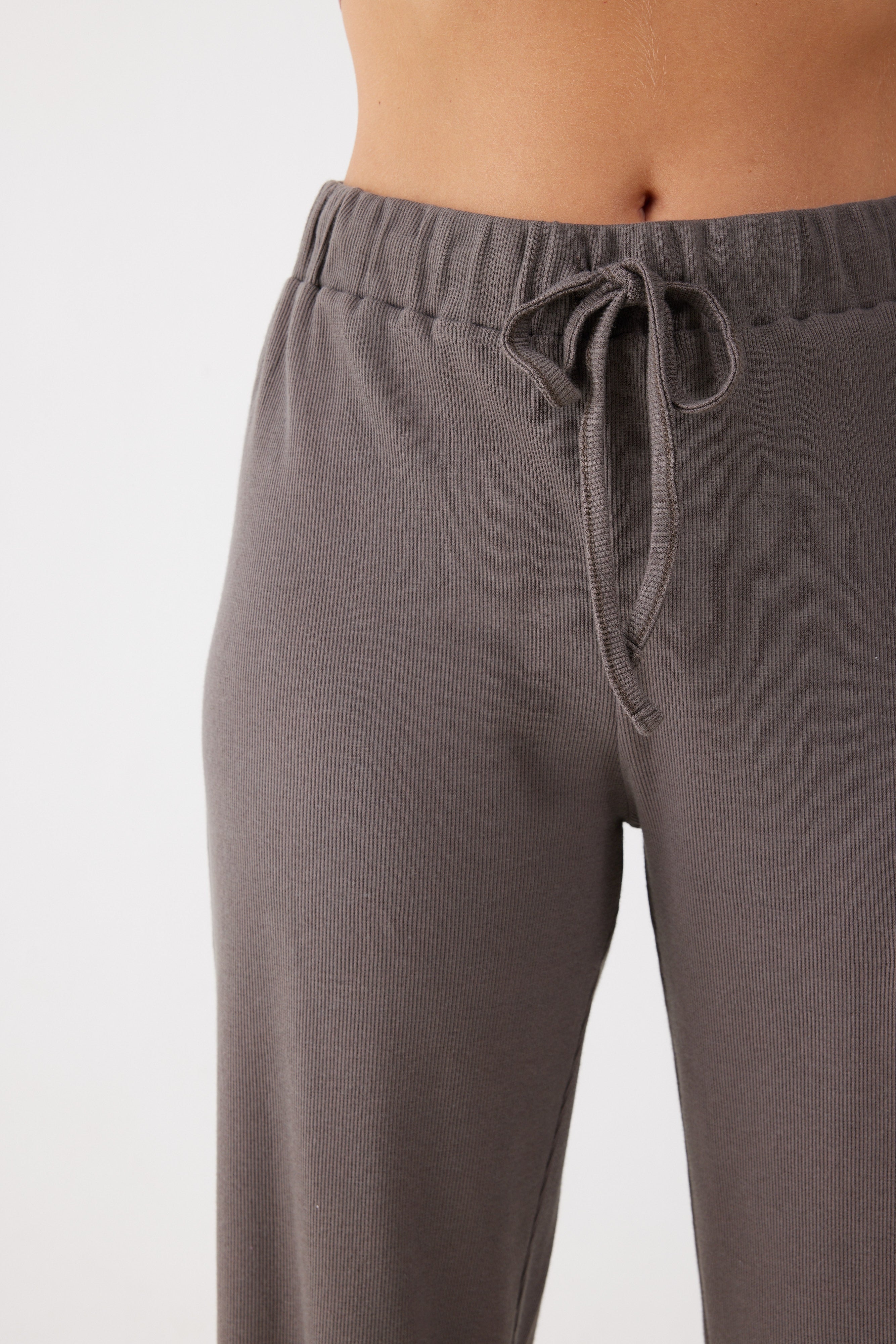 פיג'מה ריב כותנה - חום