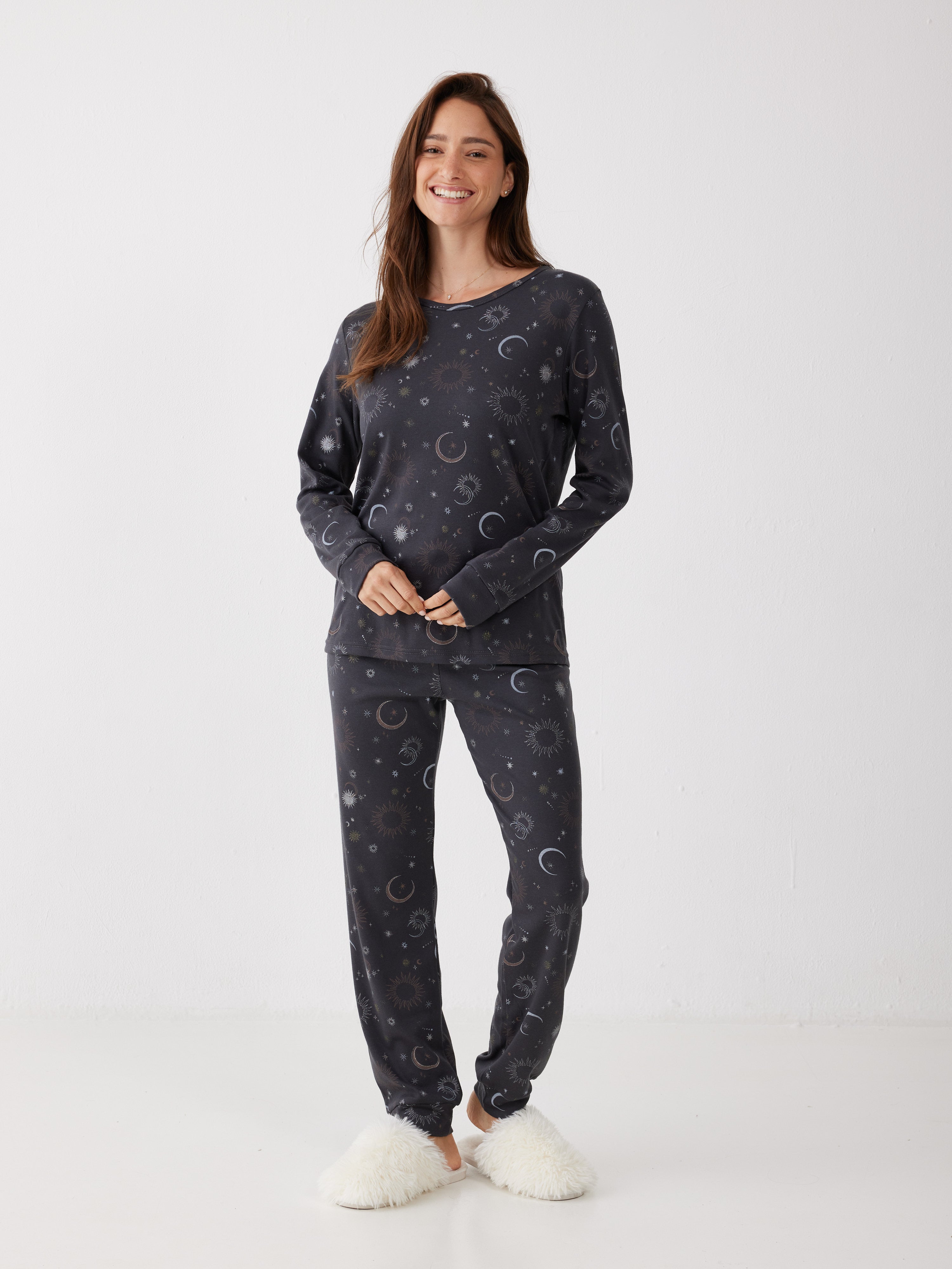 פיג'מה אינטרלוק - אפור כהה