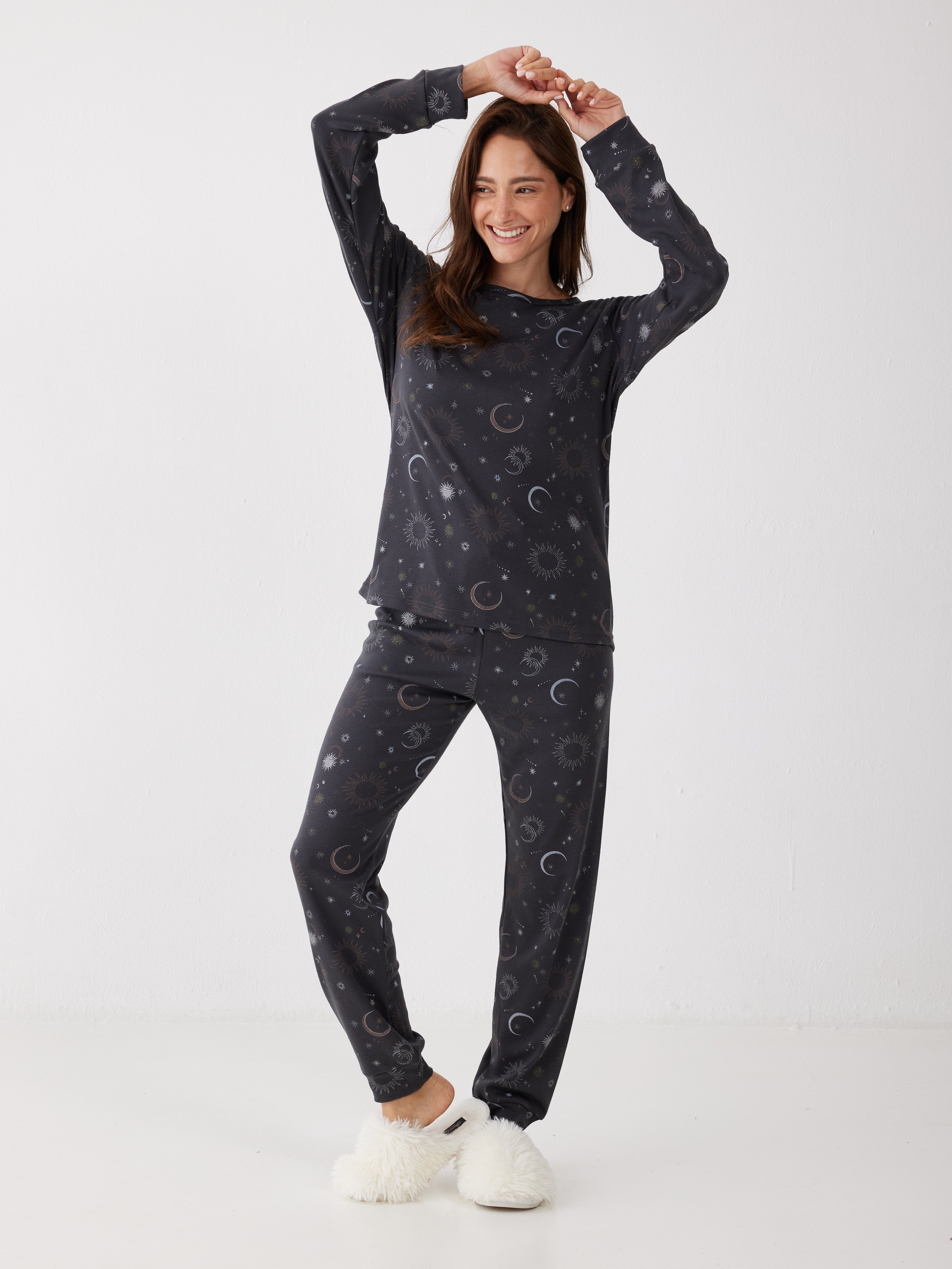 פיג'מה אינטרלוק - אפור כהה