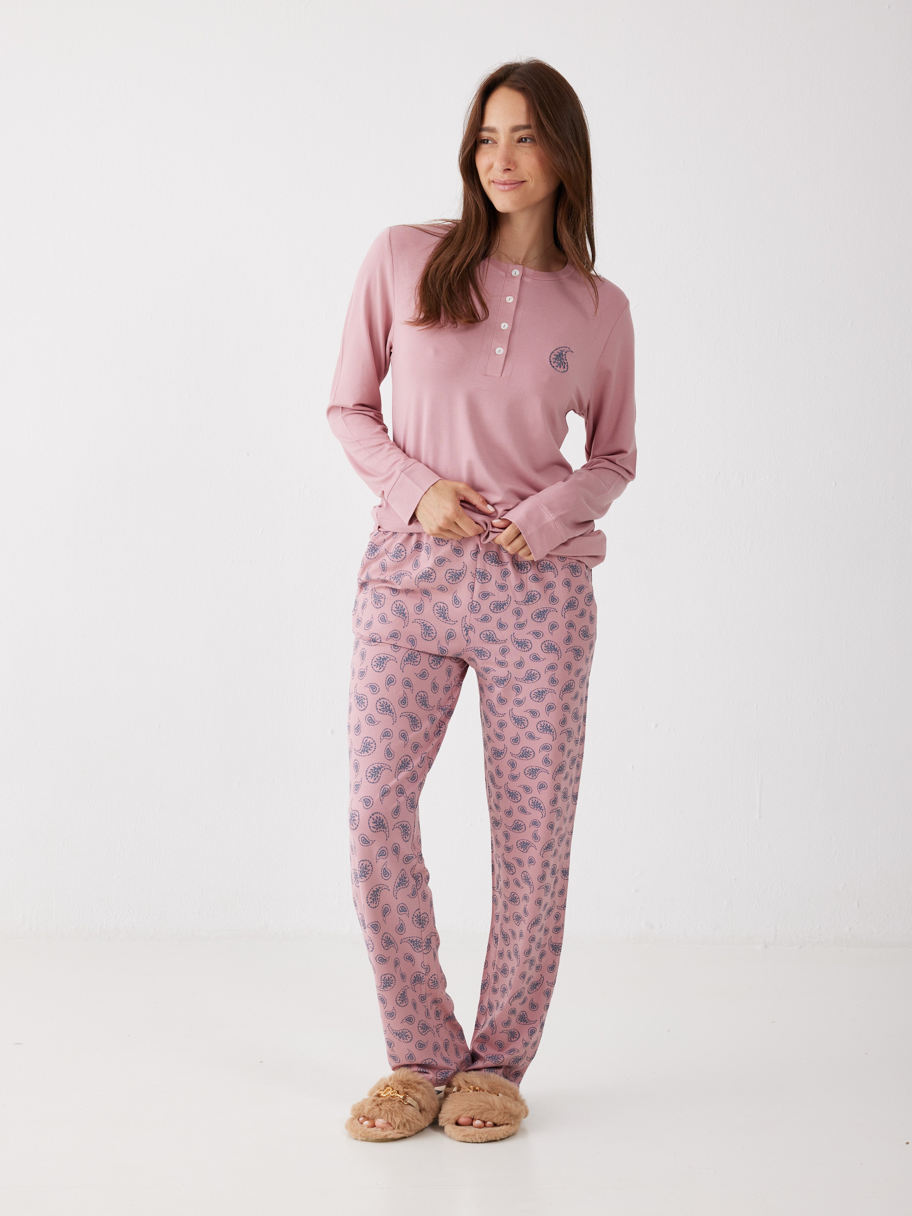 פיג'מה ויסקוזה - ורוד מעושן