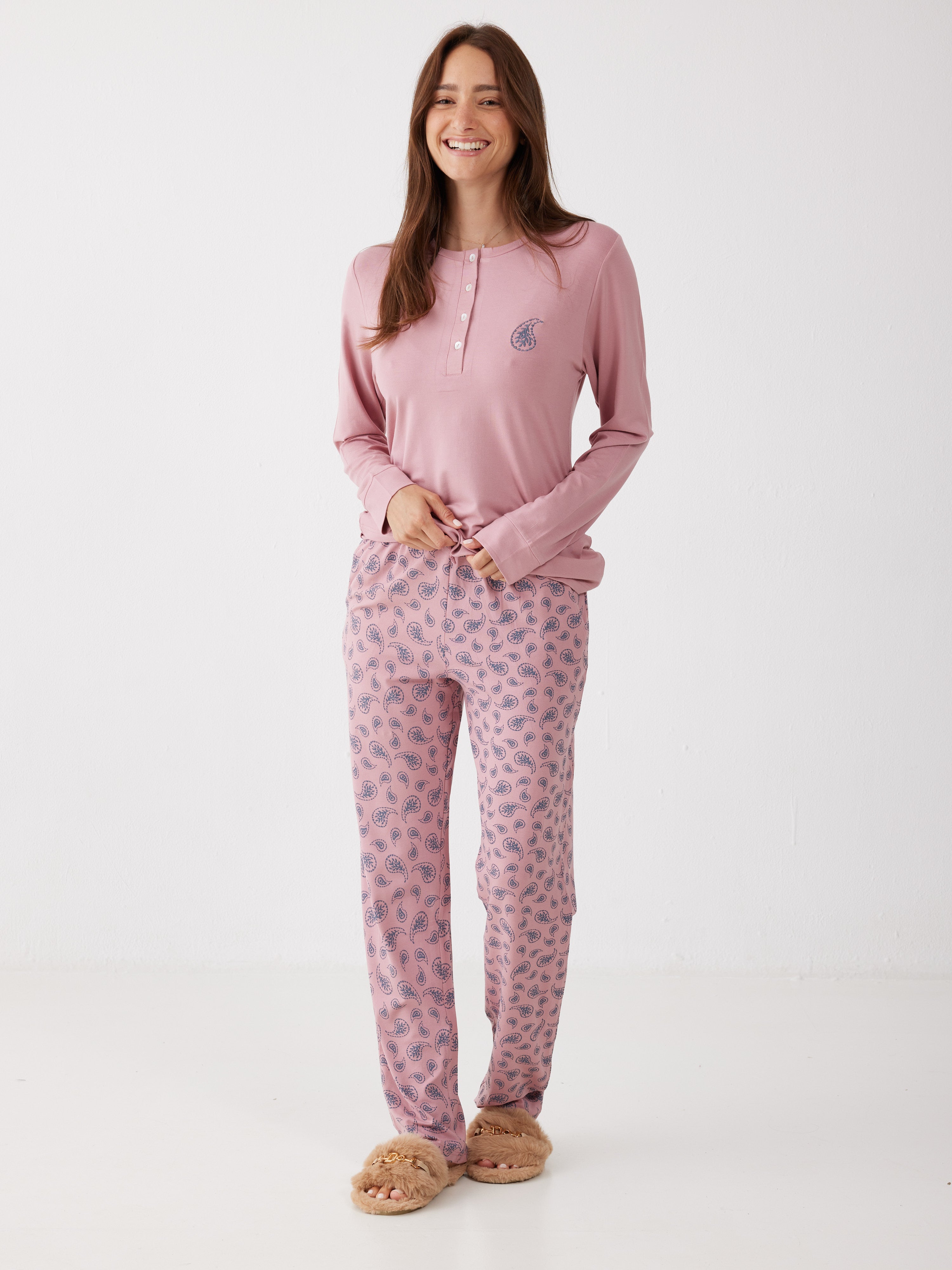 פיג'מה ויסקוזה - ורוד מעושן