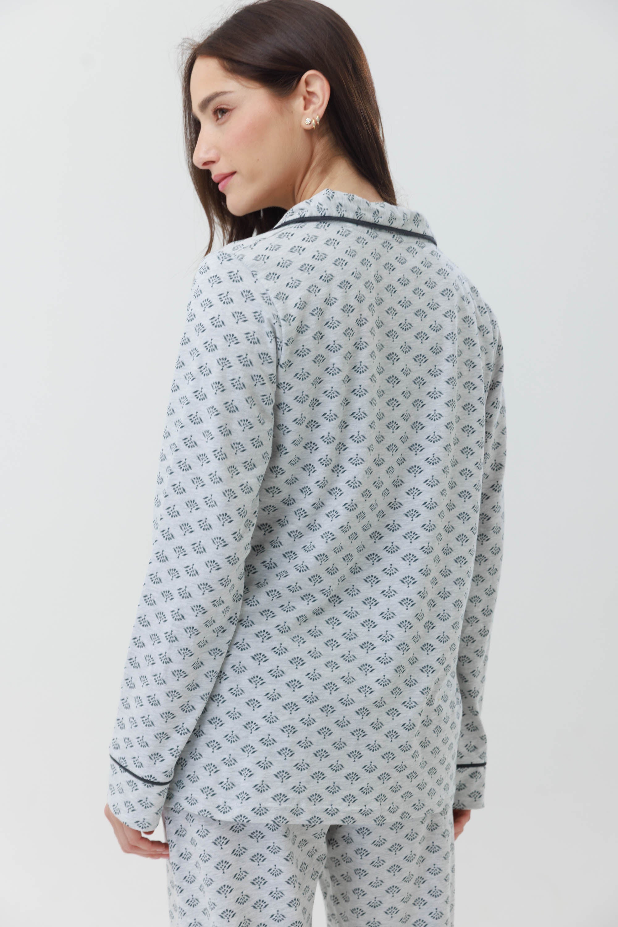 פיג'מה ויסקוזה מכופתרת - אפור מלאנז