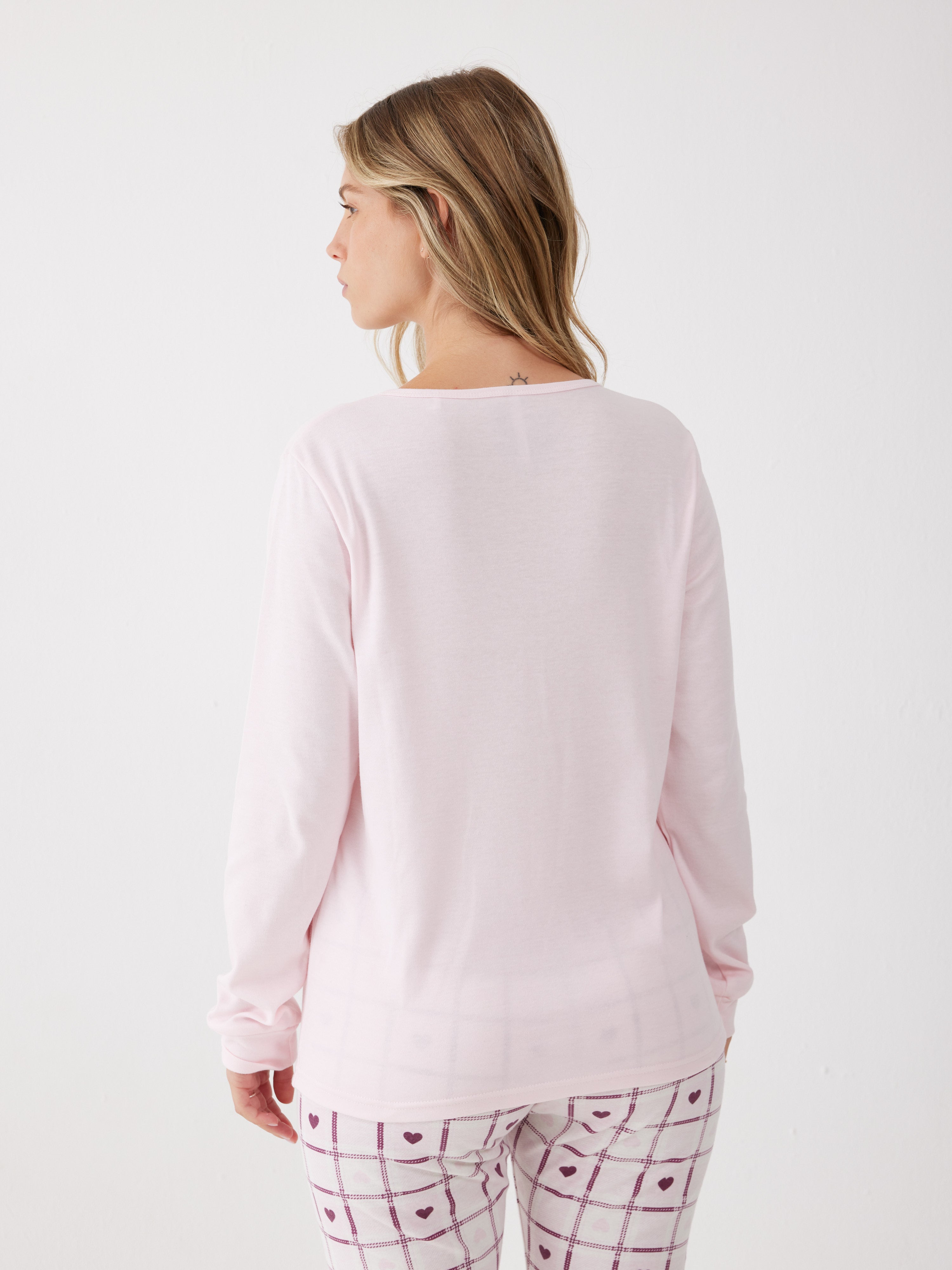 פיג'מה אינטרלוק לב - ורוד