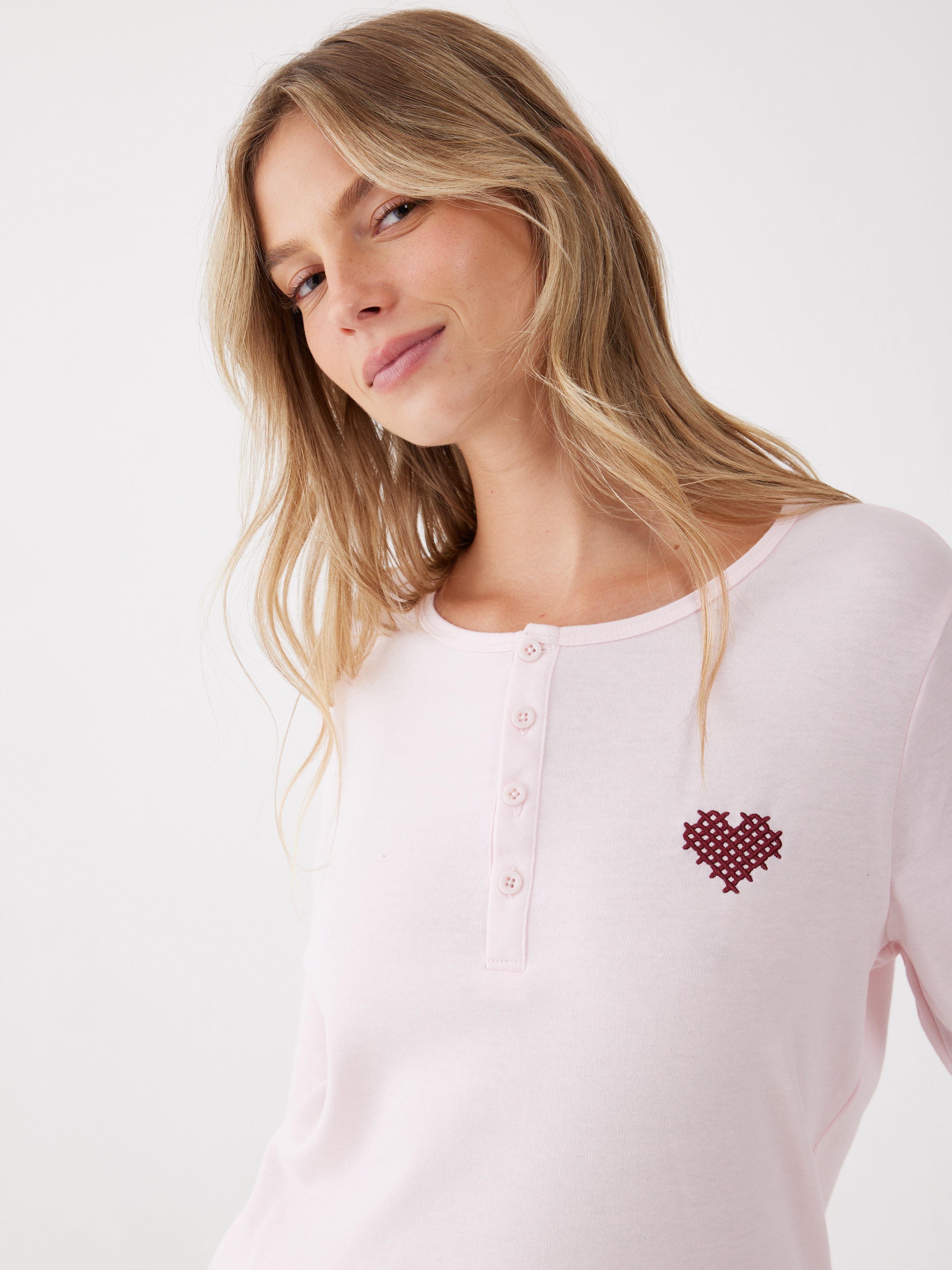 פיג'מה אינטרלוק לב - ורוד