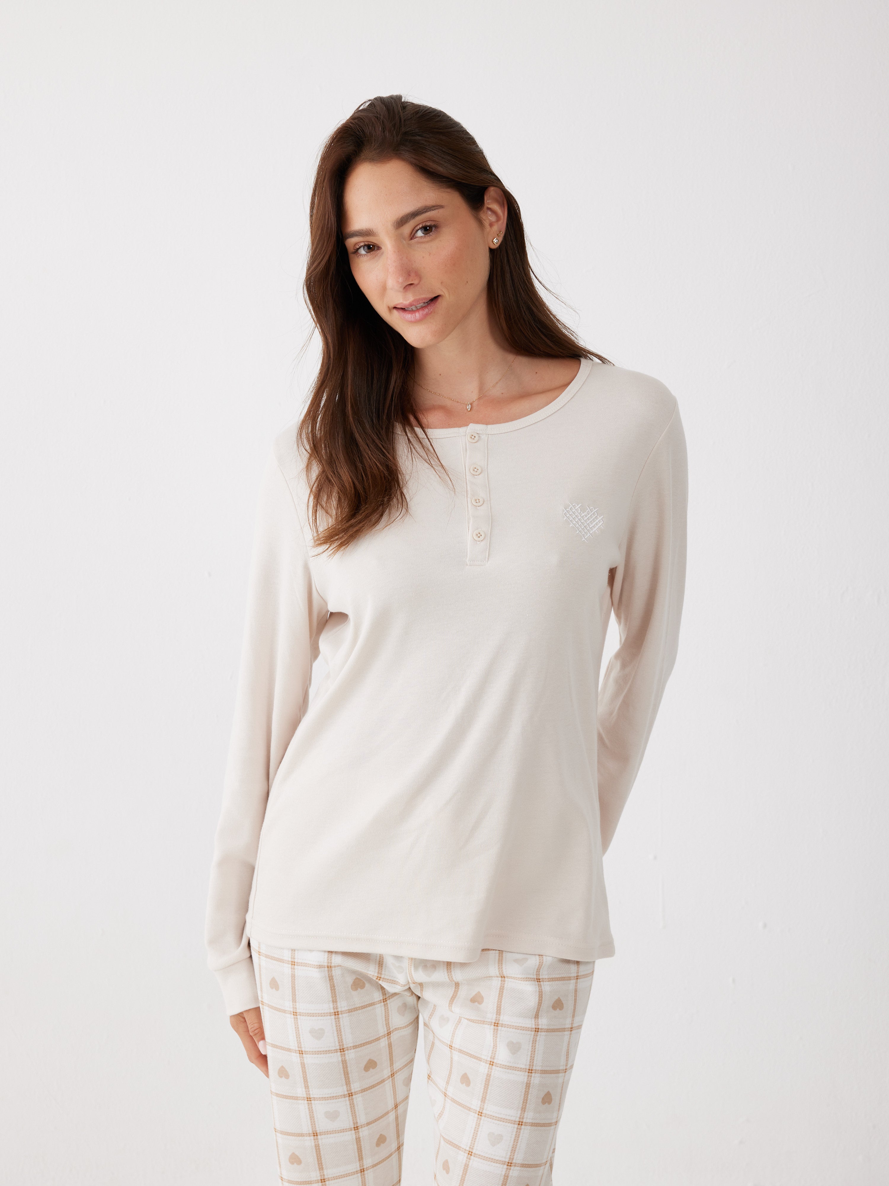 פיג'מה אינטרלוק לב - בז