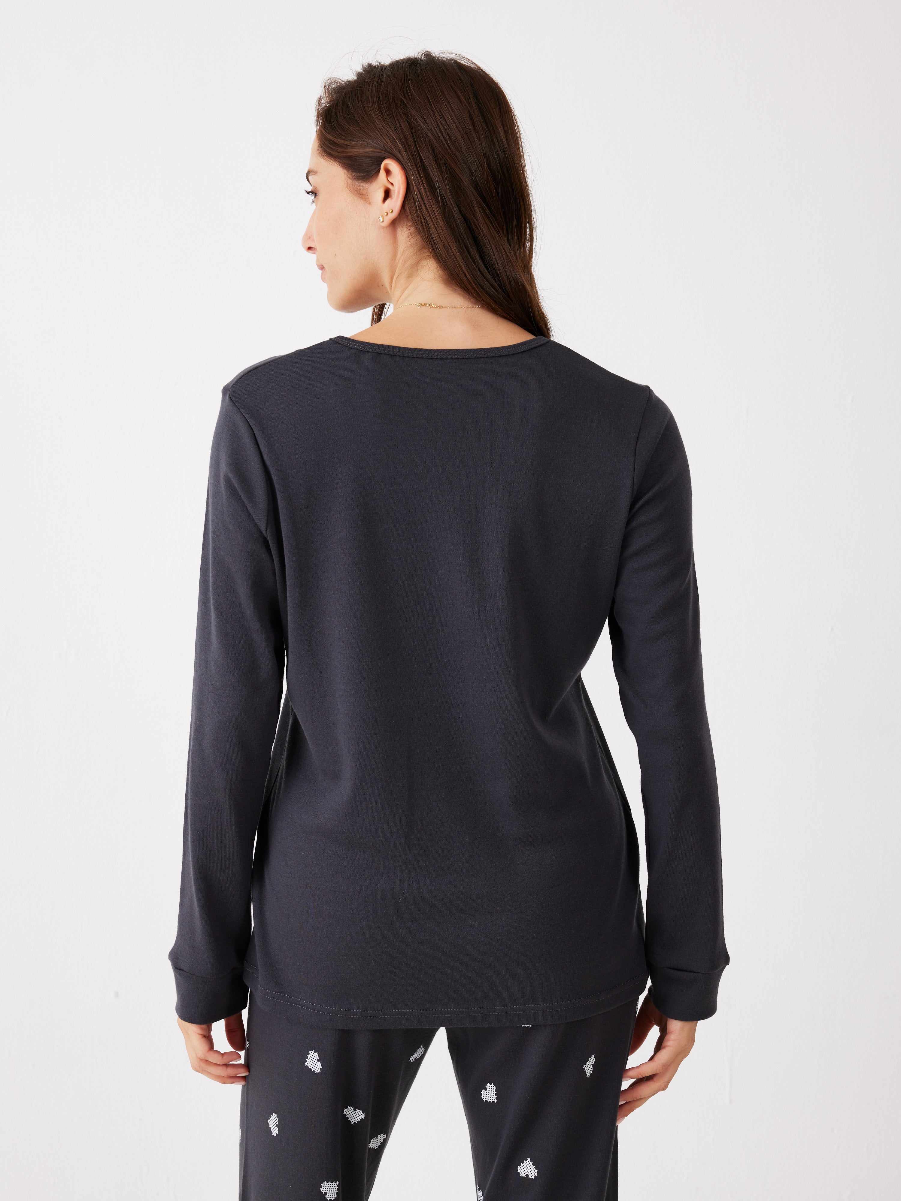 פיג'מה אינטרלוק לב - אפור כהה