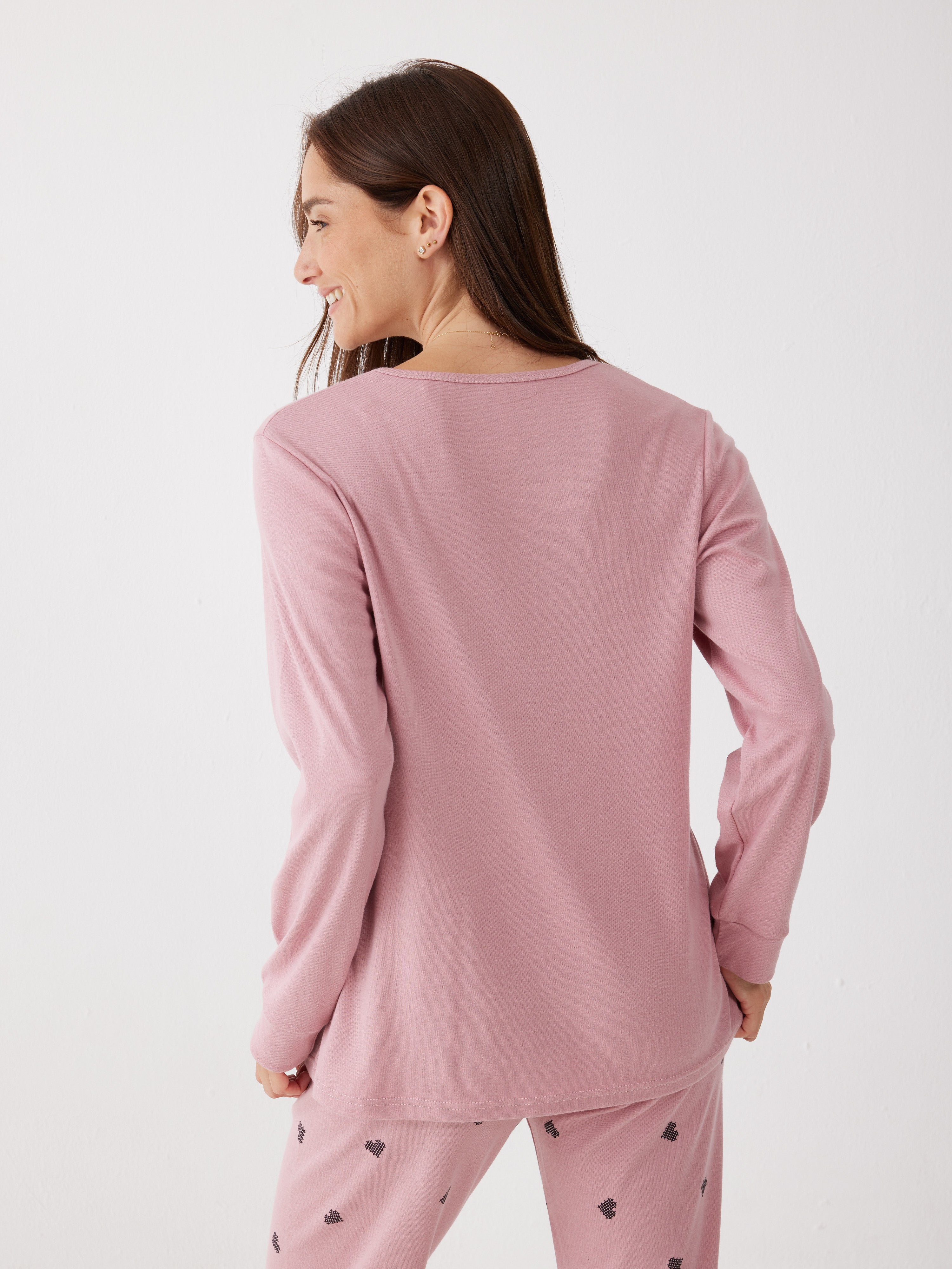 פיג'מה אינטרלוק לב - ורוד מעושן