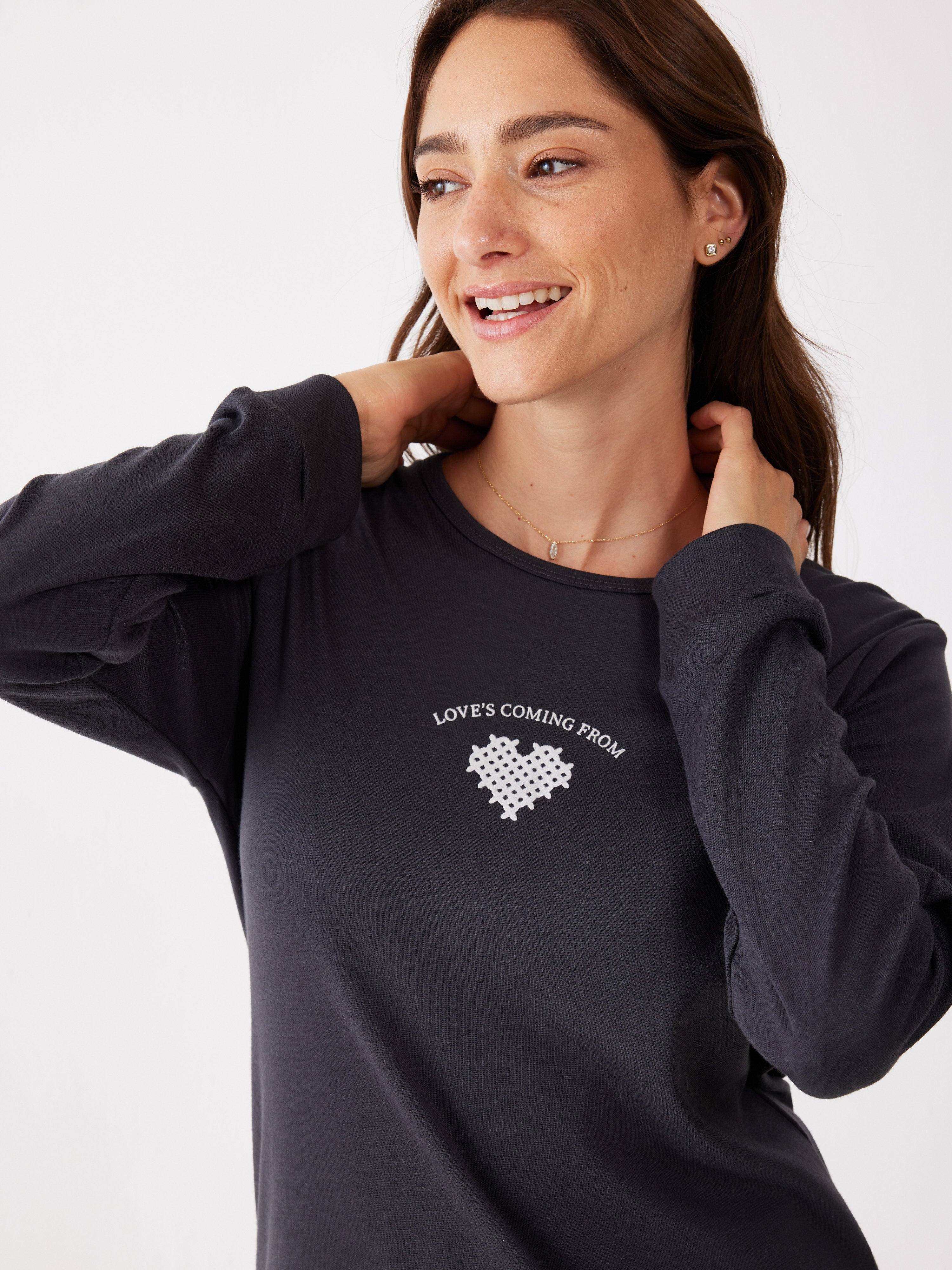 פיג'מה אינטרלוק לב - אפור כהה