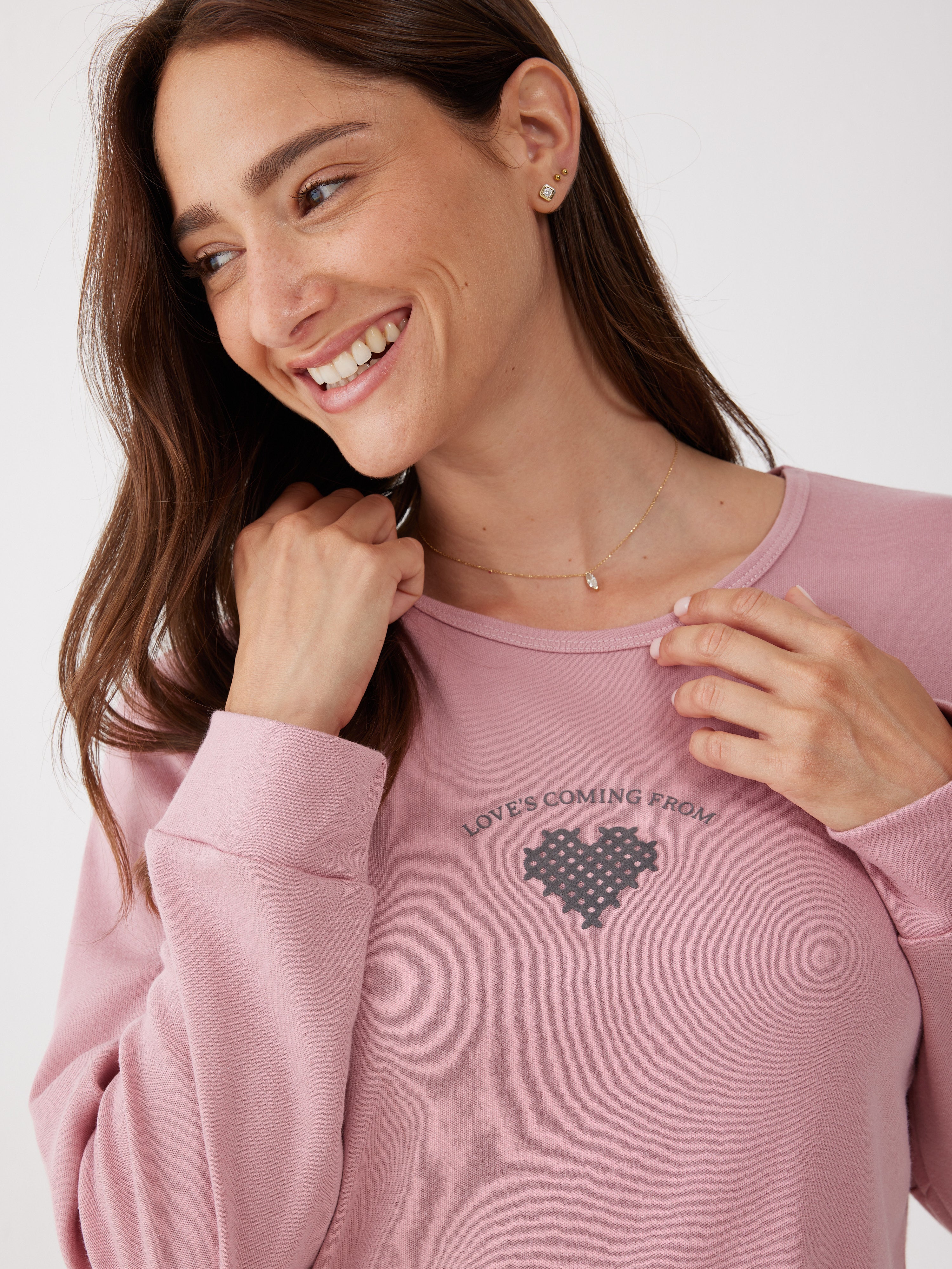 פיג'מה אינטרלוק לב - ורוד מעושן