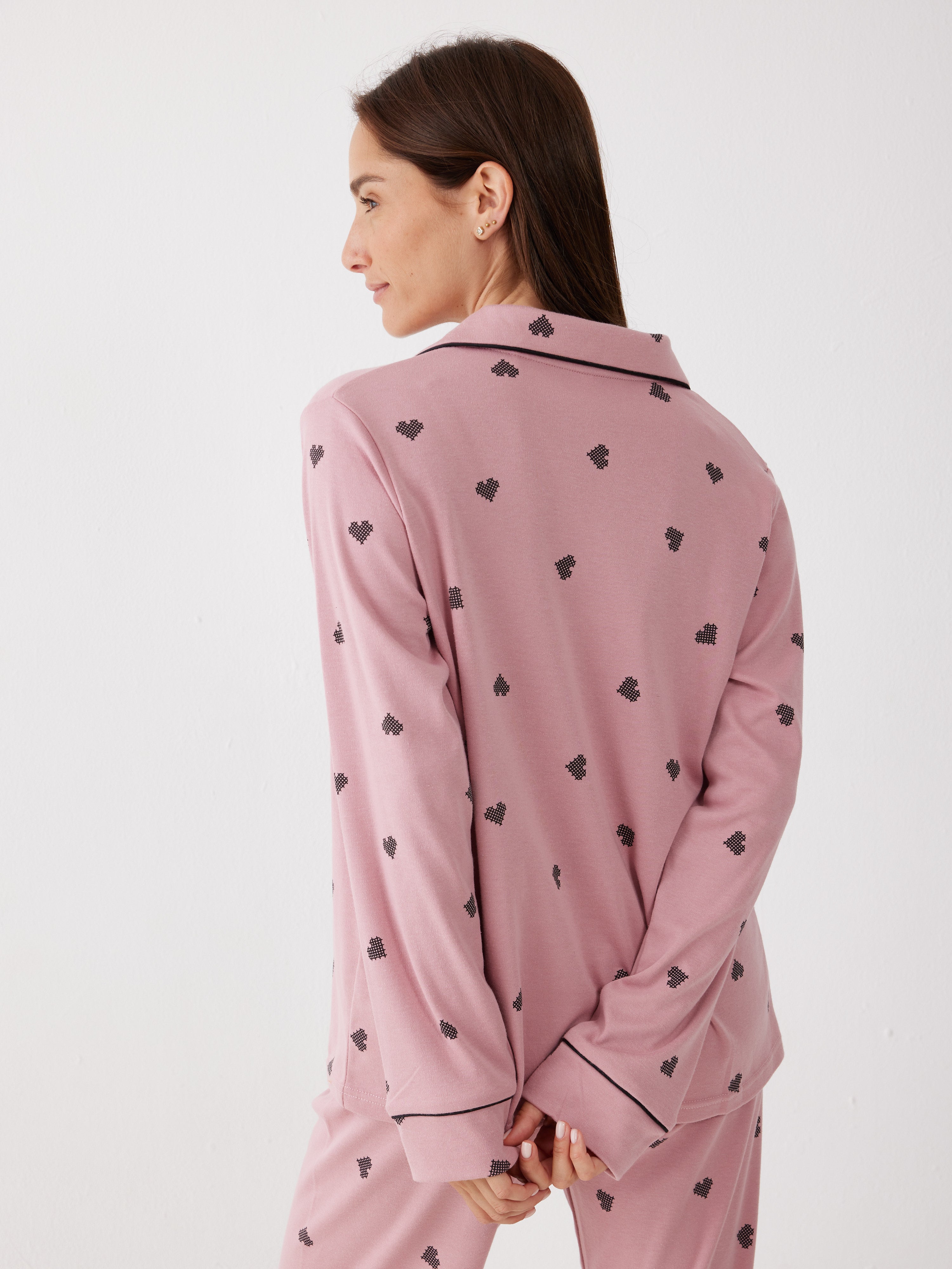 פיג'מה ויסוקזה מכופתרת - ורוד מעושן