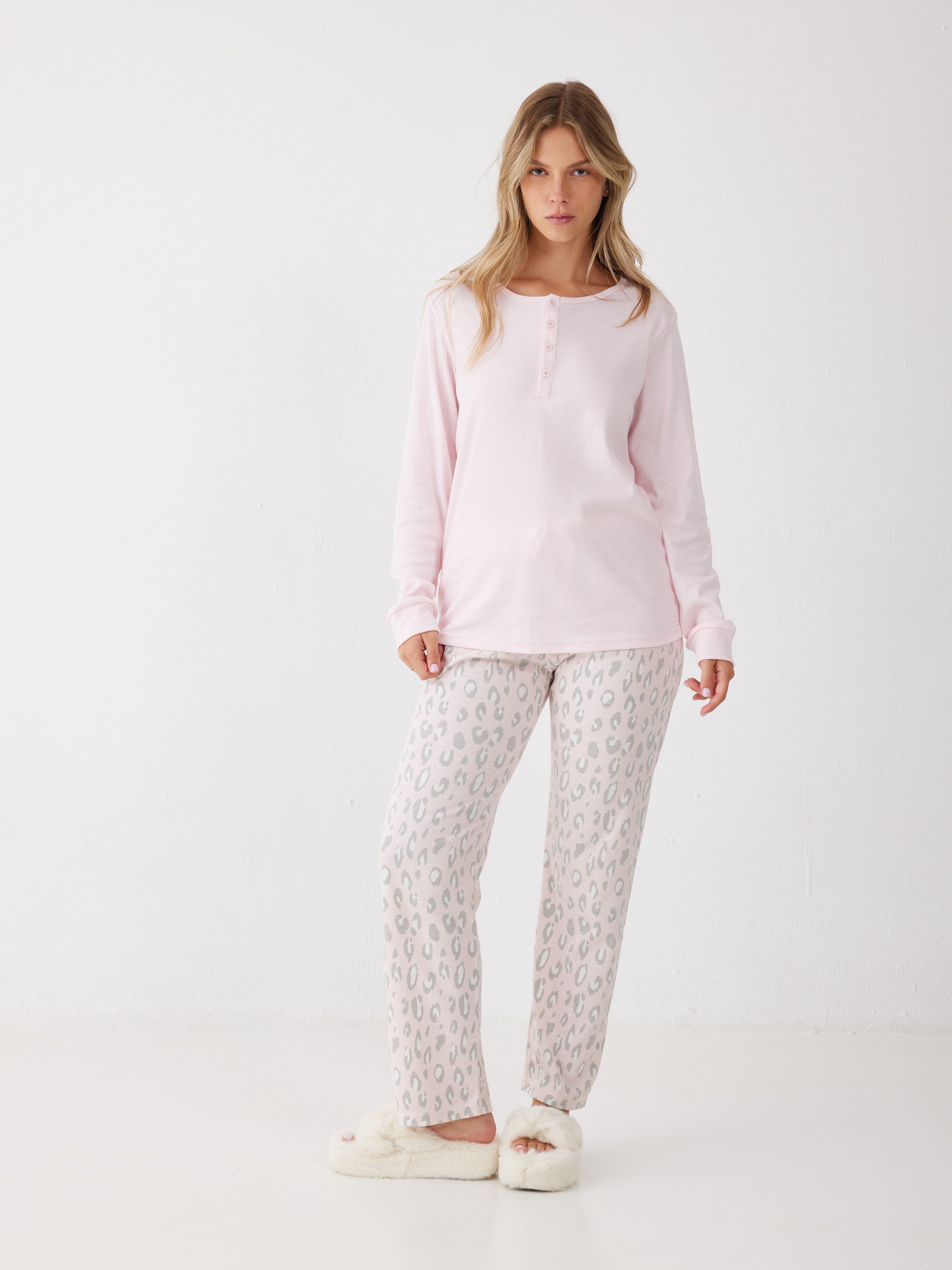 פיג'מה אינטרלוק - ורוד