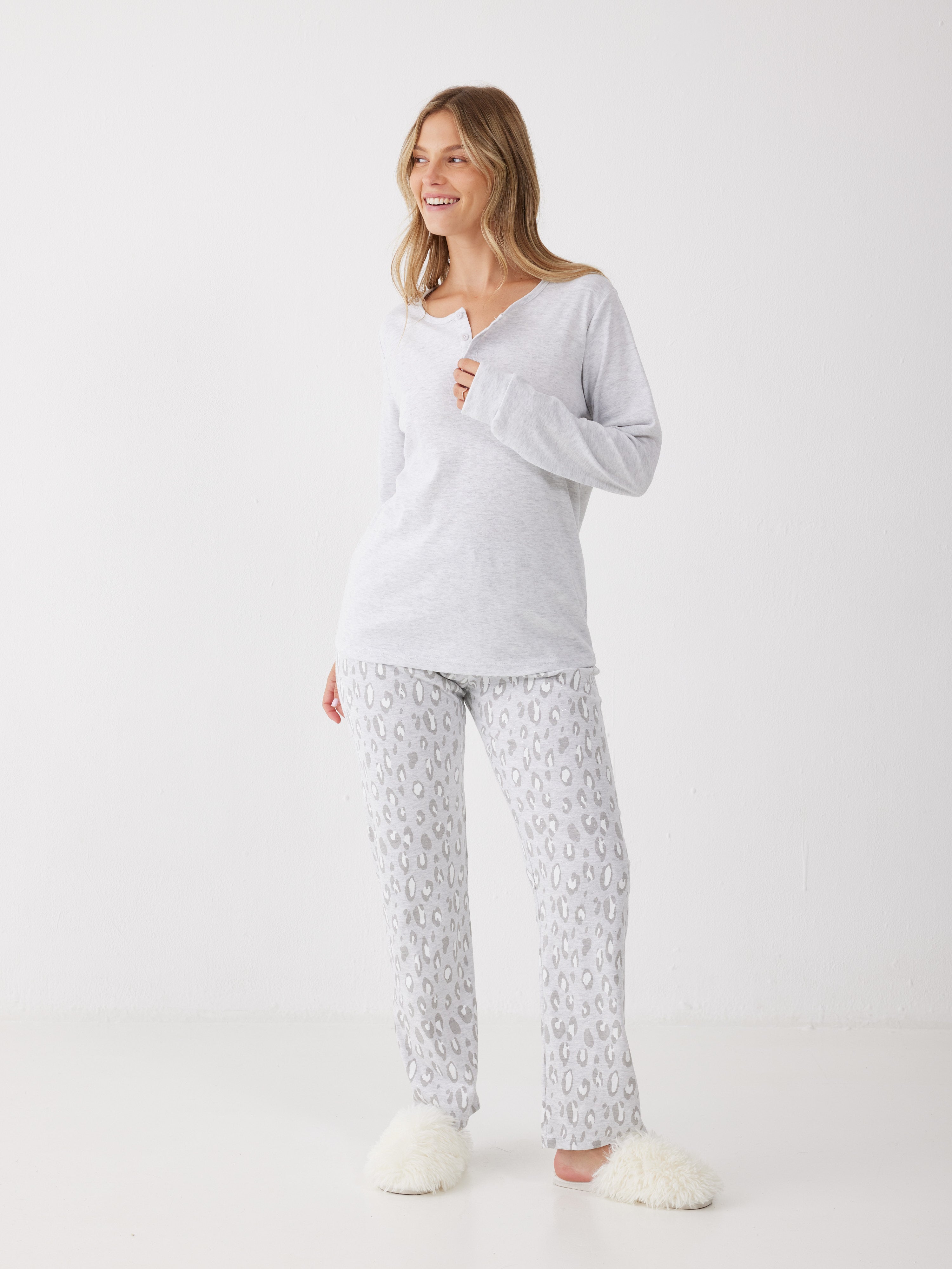 פיג'מה אינטרלוק - אפור מלאנז