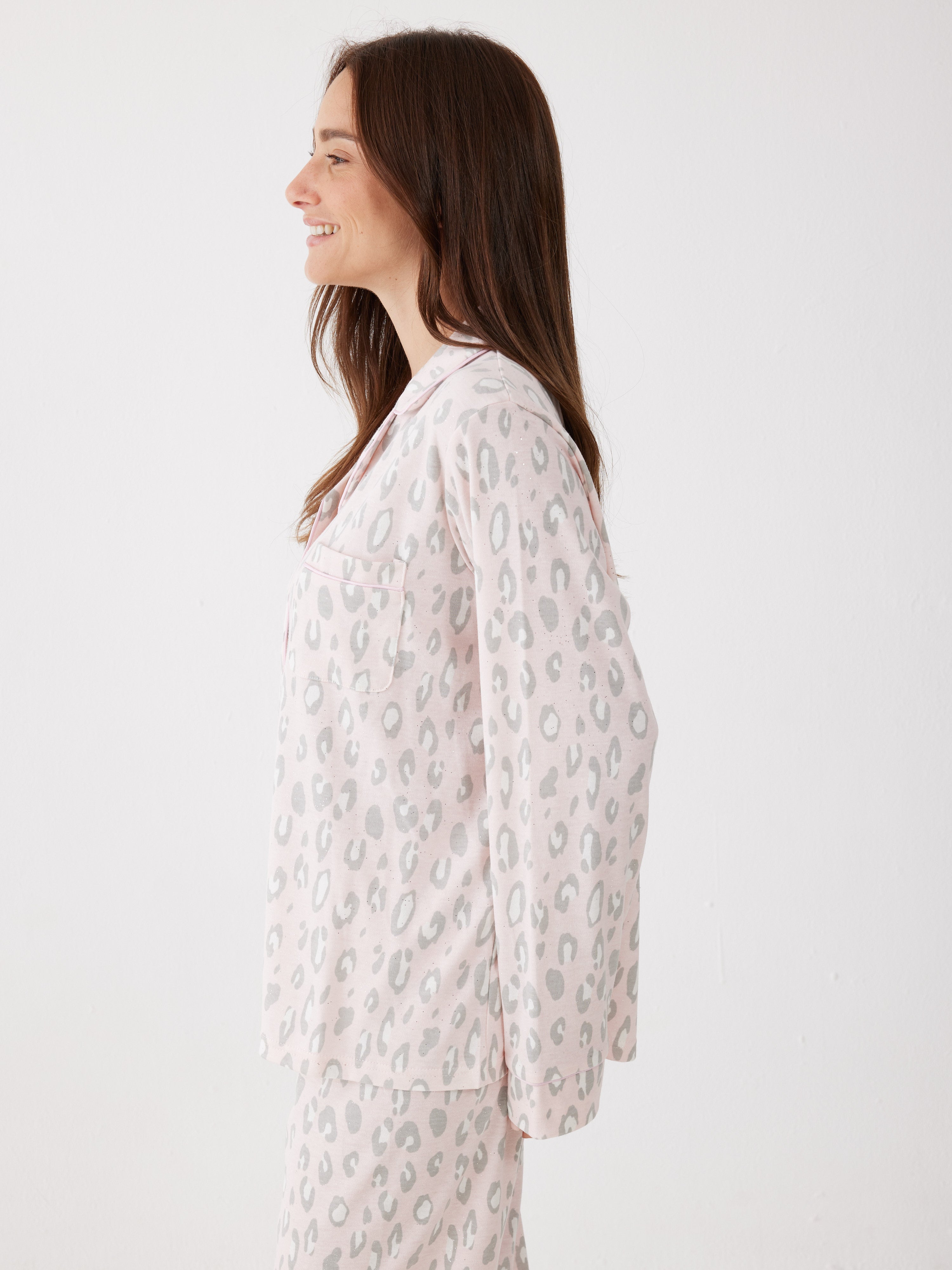 פיג'מה אינטרלוק מכופתרת - ורוד