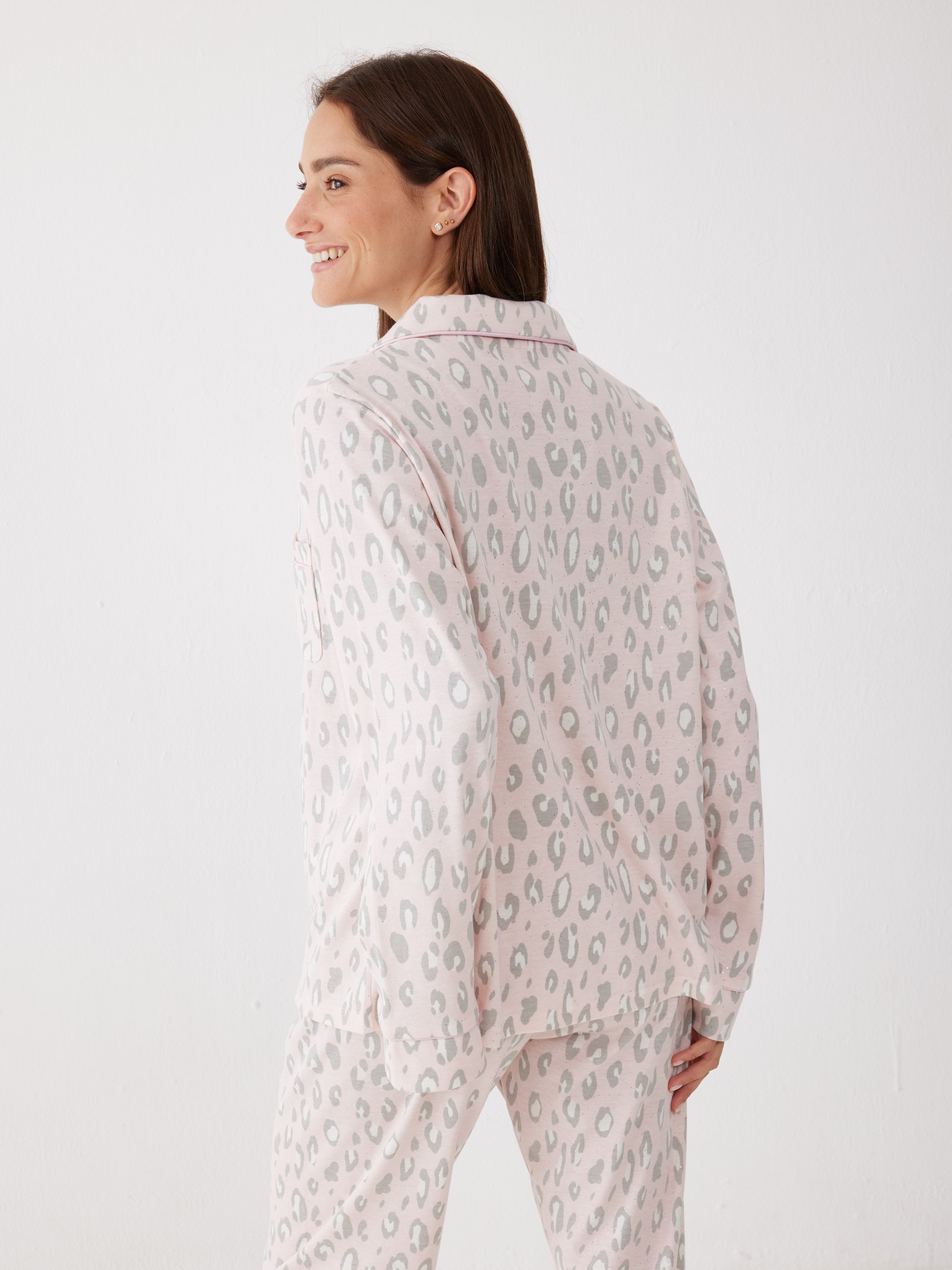 פיג'מה אינטרלוק מכופתרת - ורוד